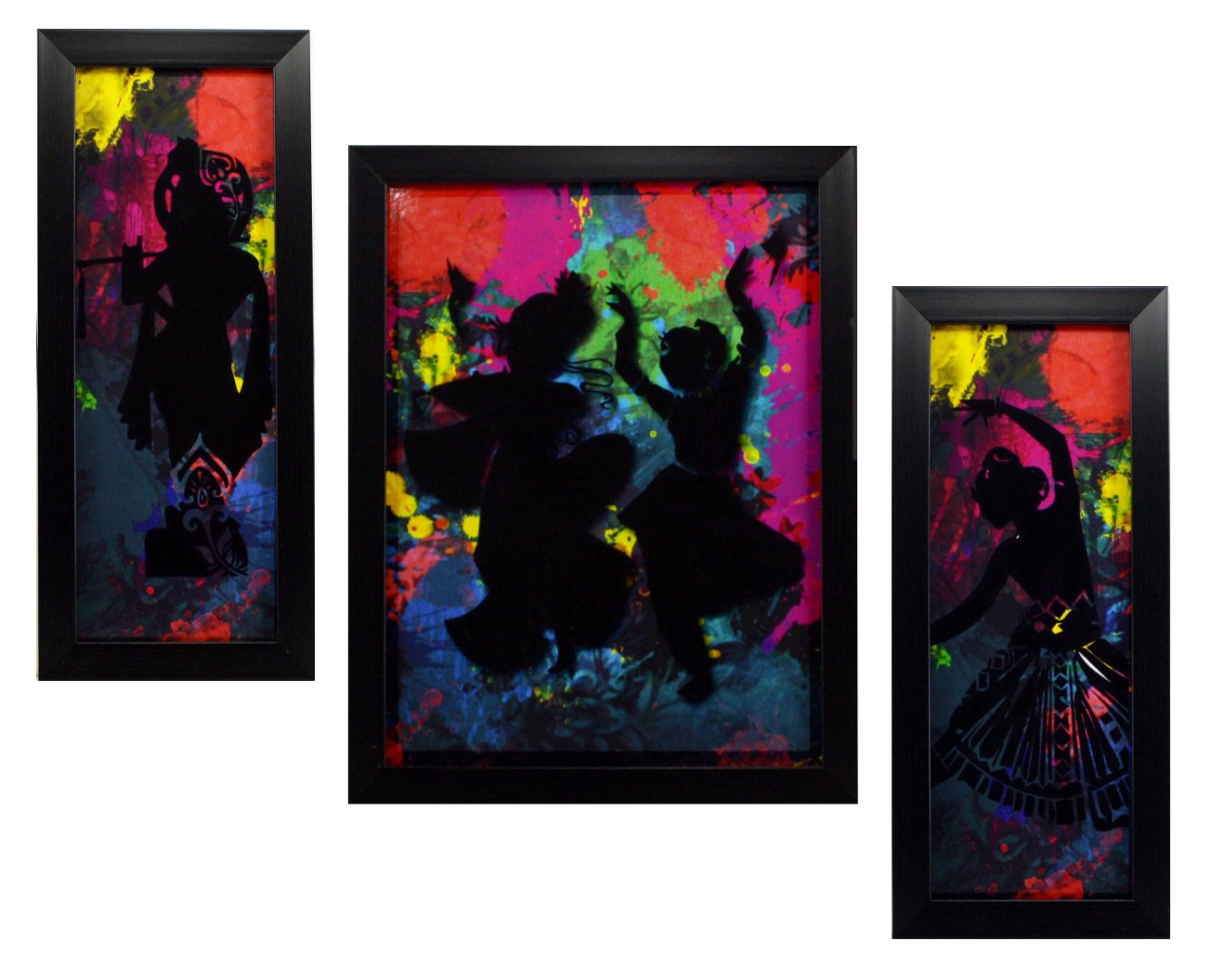 Indianara 3 Pc Set of Radha Krishna Paintings Without Glass 5.2 X 12.5, 9.5 X 12.5, 5.2 X 12.5 Inch-Multicolour