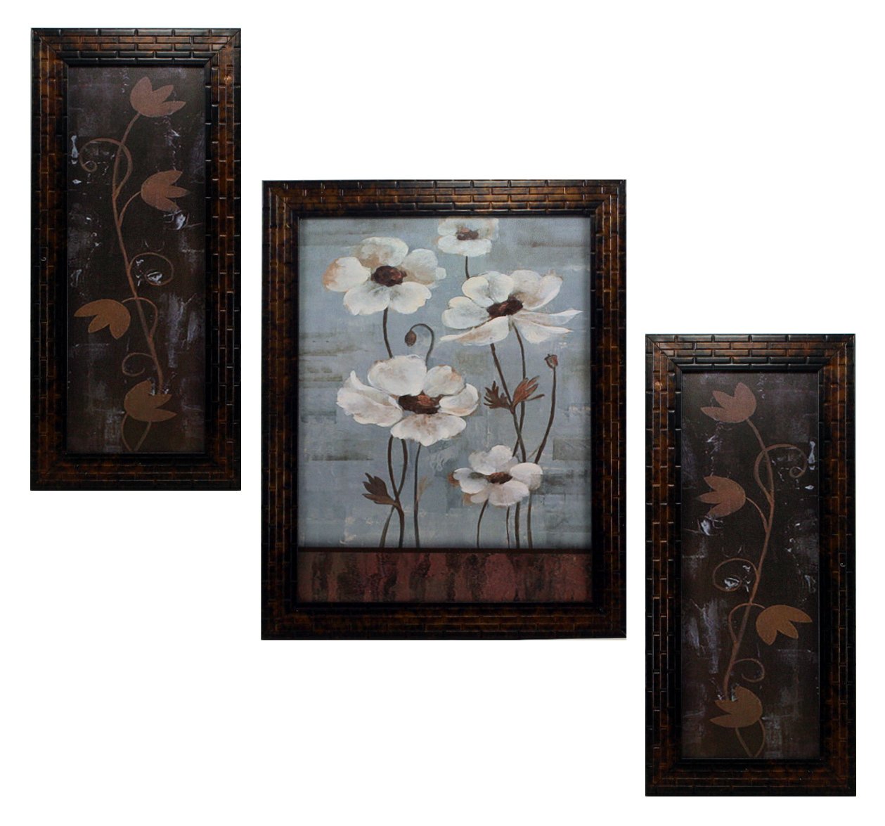Indianara 3 Pc Set of Floral Paintings (1056) Without Glass 5.2 X 12.5, 9.5 X 12.5, 5.2 X 12.5 Inch-Multicolour