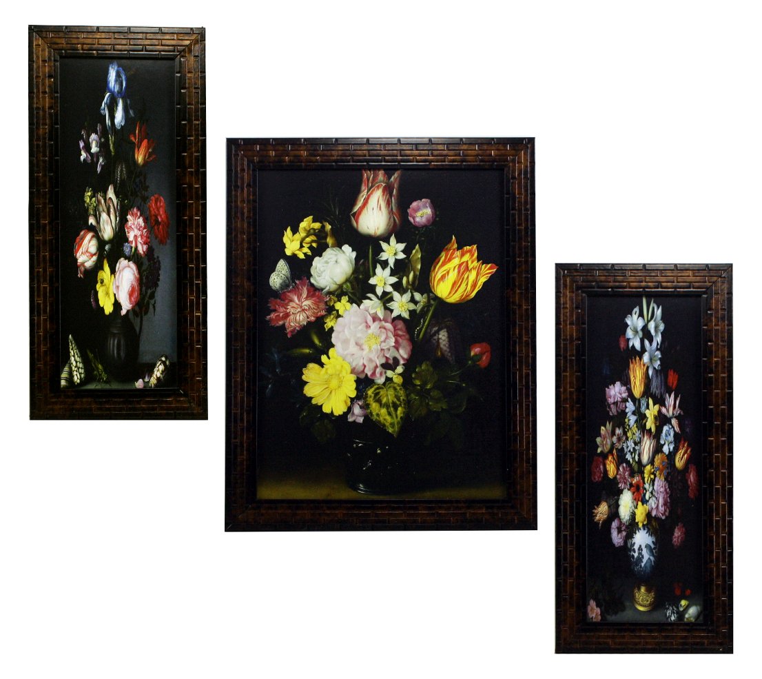 Indianara 3 Pc Set of Floral Paintings (1056) Without Glass 5.2 X 12.5, 9.5 X 12.5, 5.2 X 12.5 Inch-Multicolour