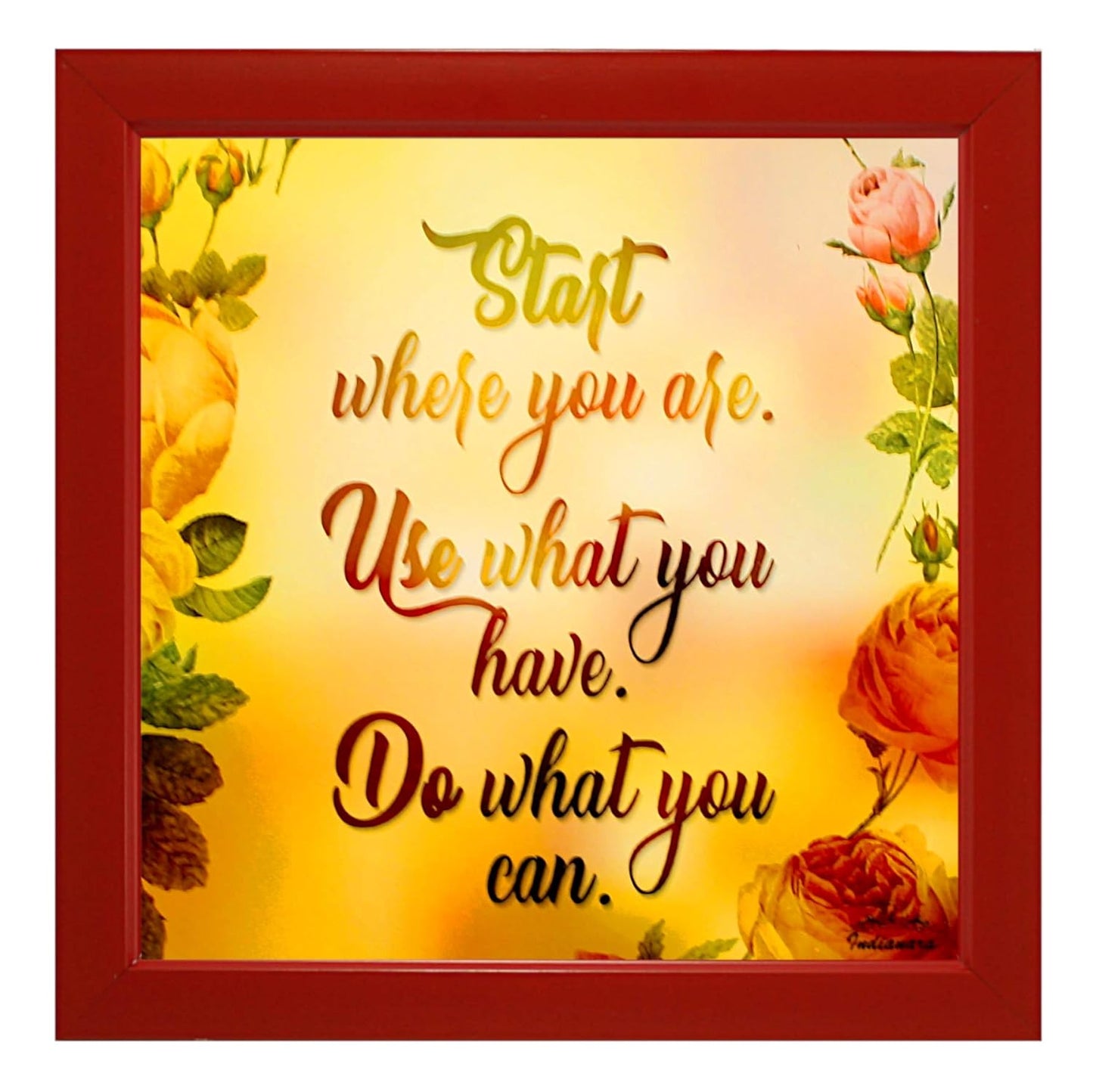Indianara 4 Piece Set of Framed Wall Hanging Motivational Quotes Art Prints (2053) 9.5 inch X 9.5 inch Without Glass-Multicolour