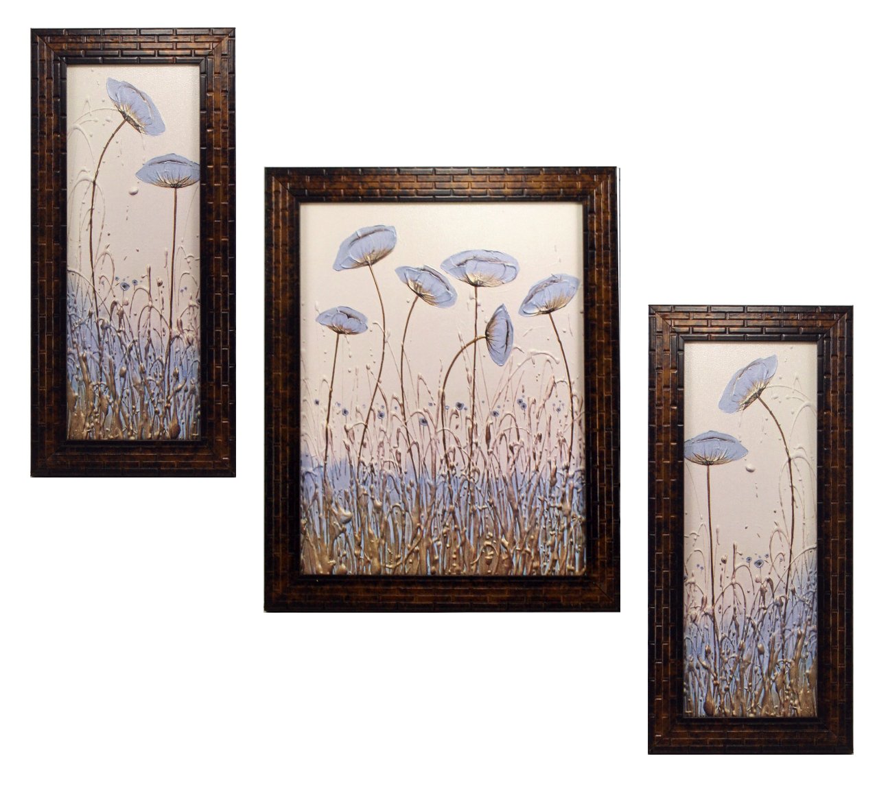 Indianara 3 Pc Set of Floral Paintings (1056) Without Glass 5.2 X 12.5, 9.5 X 12.5, 5.2 X 12.5 Inch-Multicolour