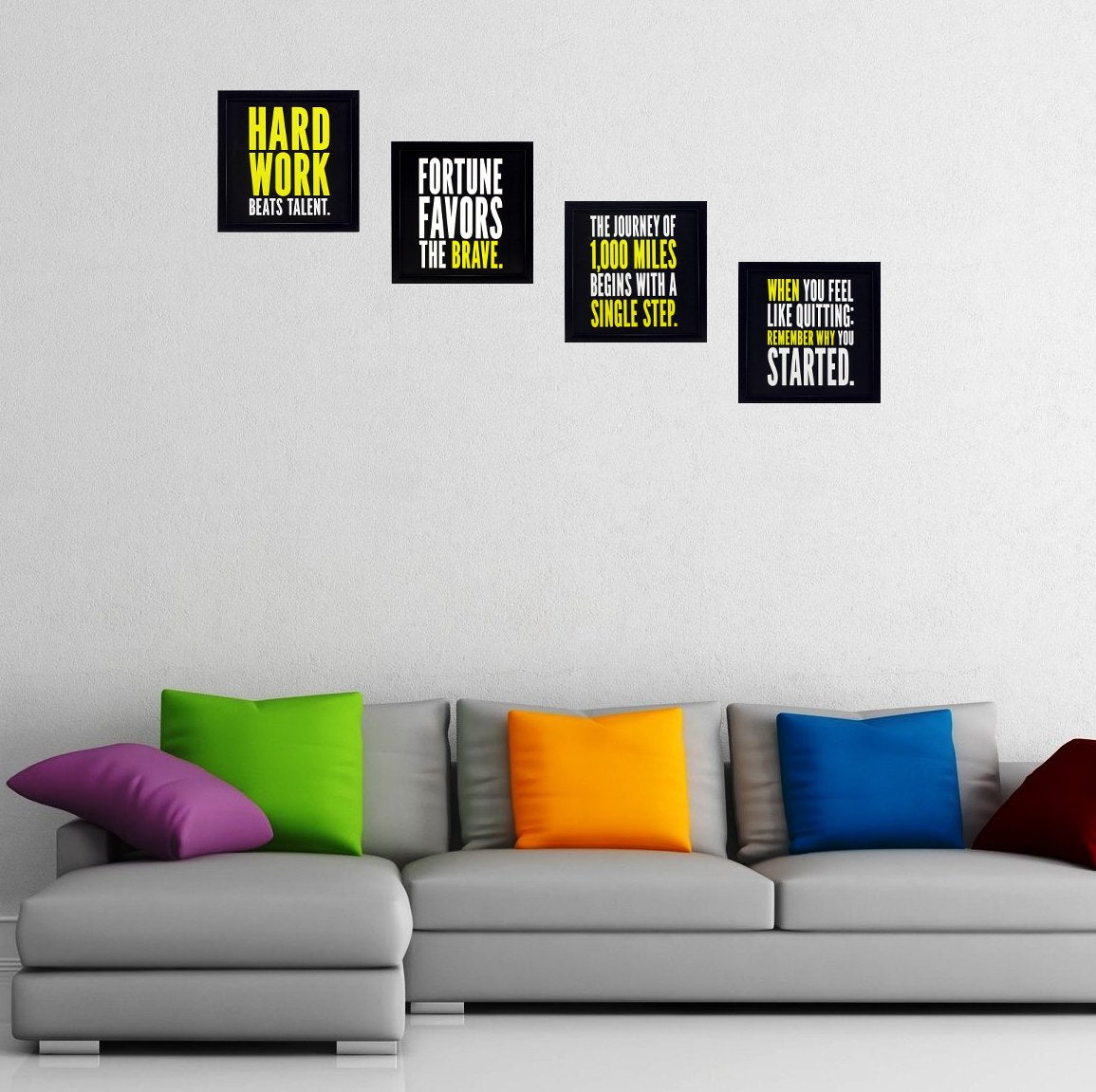 Indianara 4 Piece Set of Framed Wall Hanging Motivational Office Decor Art Prints 8.7 Inch X 8.7 Inch Without Glass-Multicolour