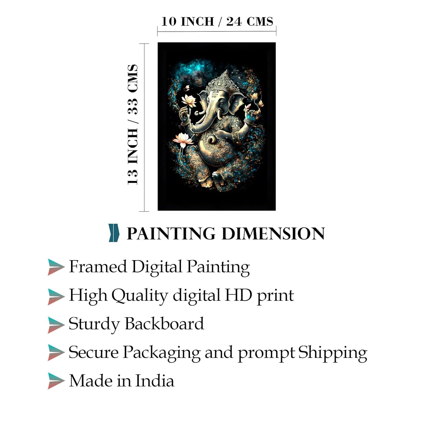Indianara Lord Ganesha Painting With Frame 13 Inches X 10 Inches
