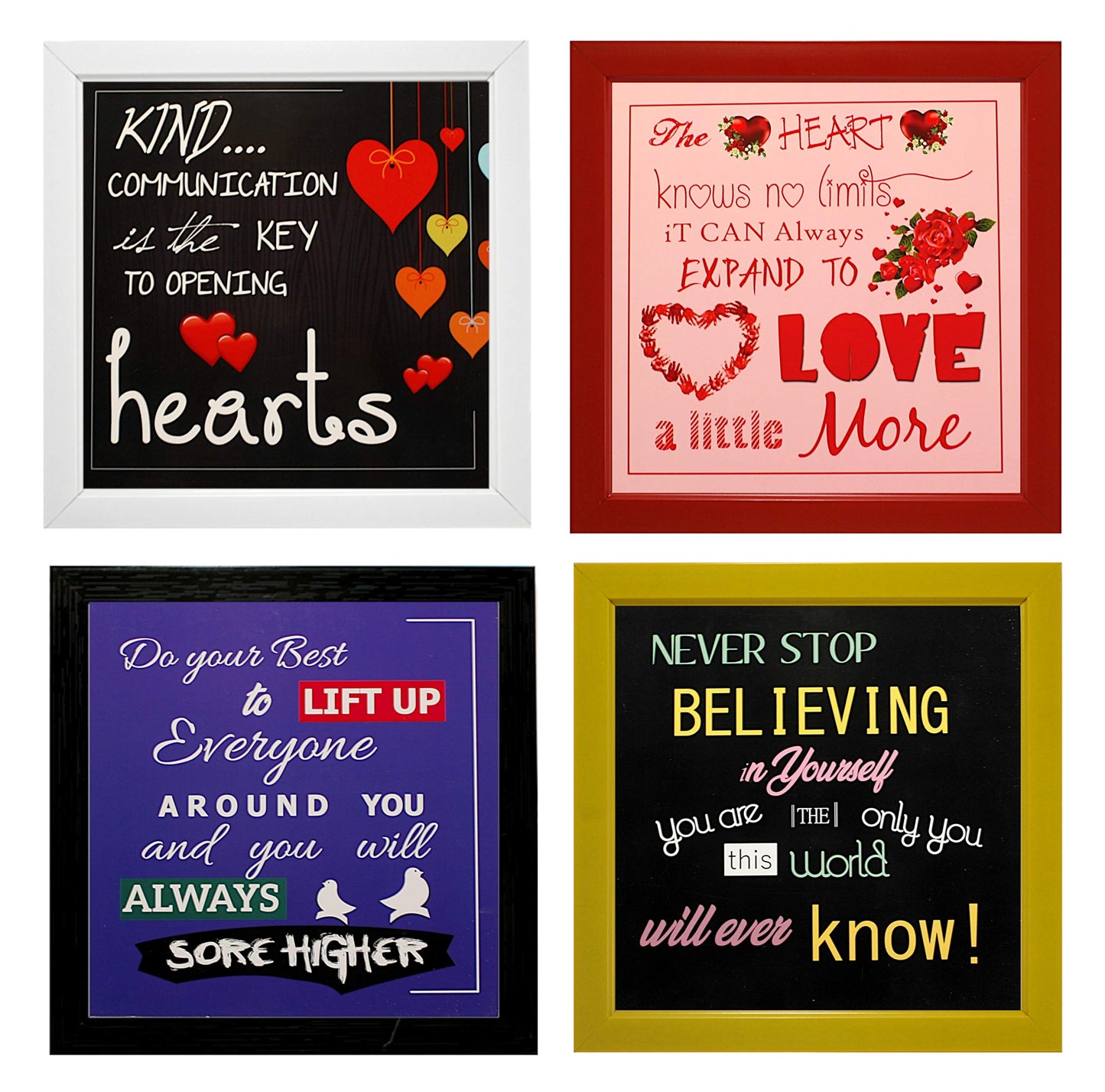 Indianara Synthetic Wood Framed Wall Hanging for Kids Study Room Without Glass(Multicolour, 8.7x8.7 Inches) - Set of 4