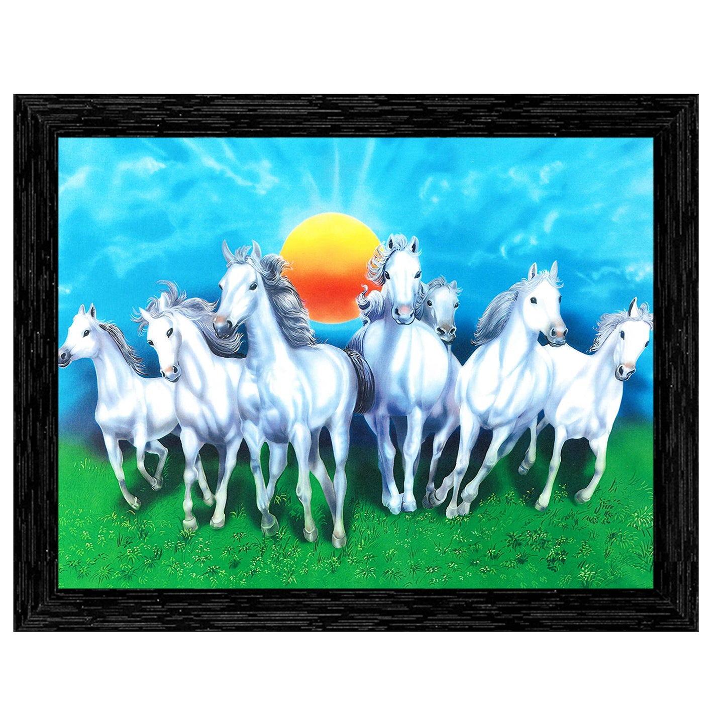Indianara Vastu Seven Running Horses Painting -Synthetic Wood, 27x30.5x1cm, Multicolour (Style 5)