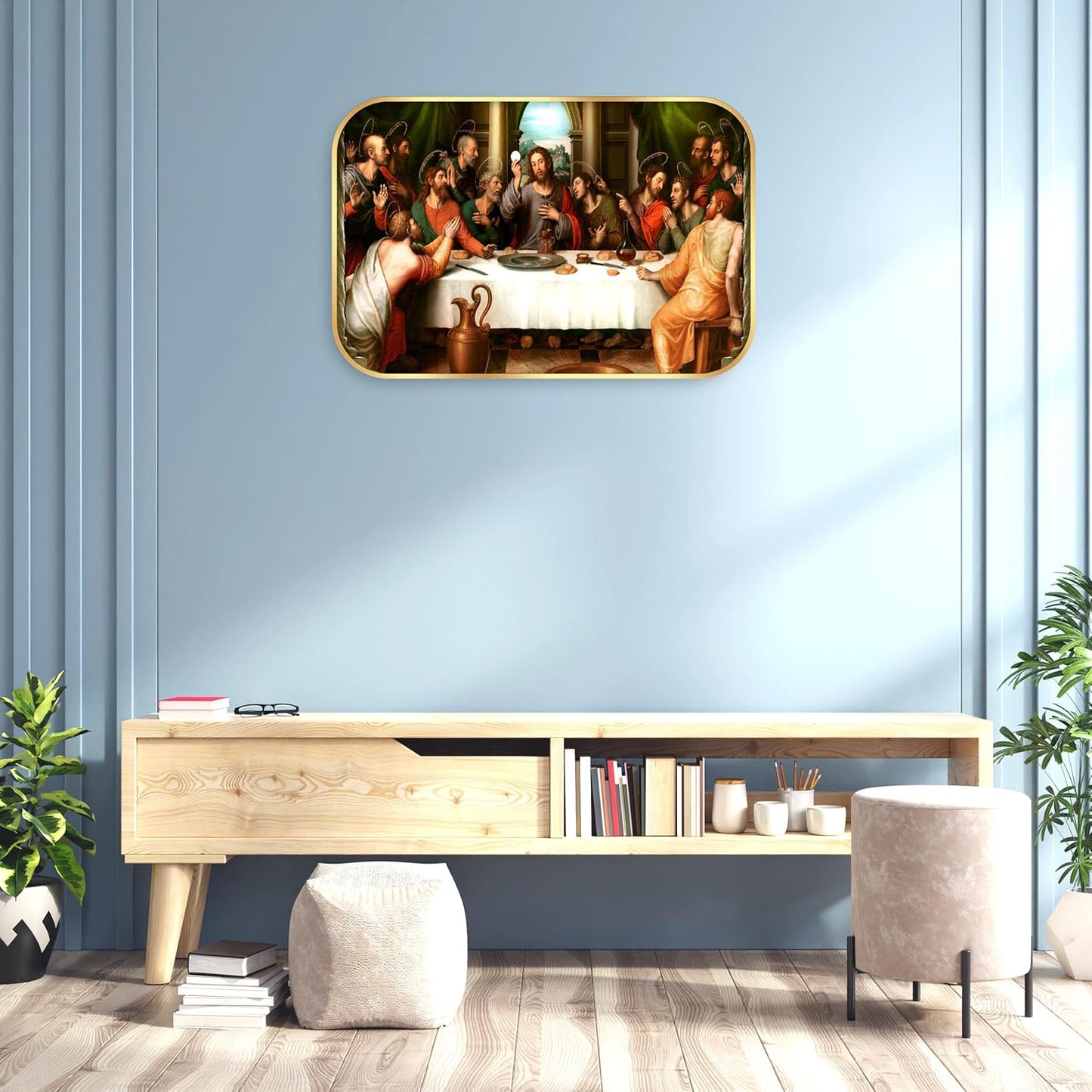 Indianara The Last Supper Wall Art, Golden Frame, 45 x 30 cm, Religious Digital Print, Matte Finish