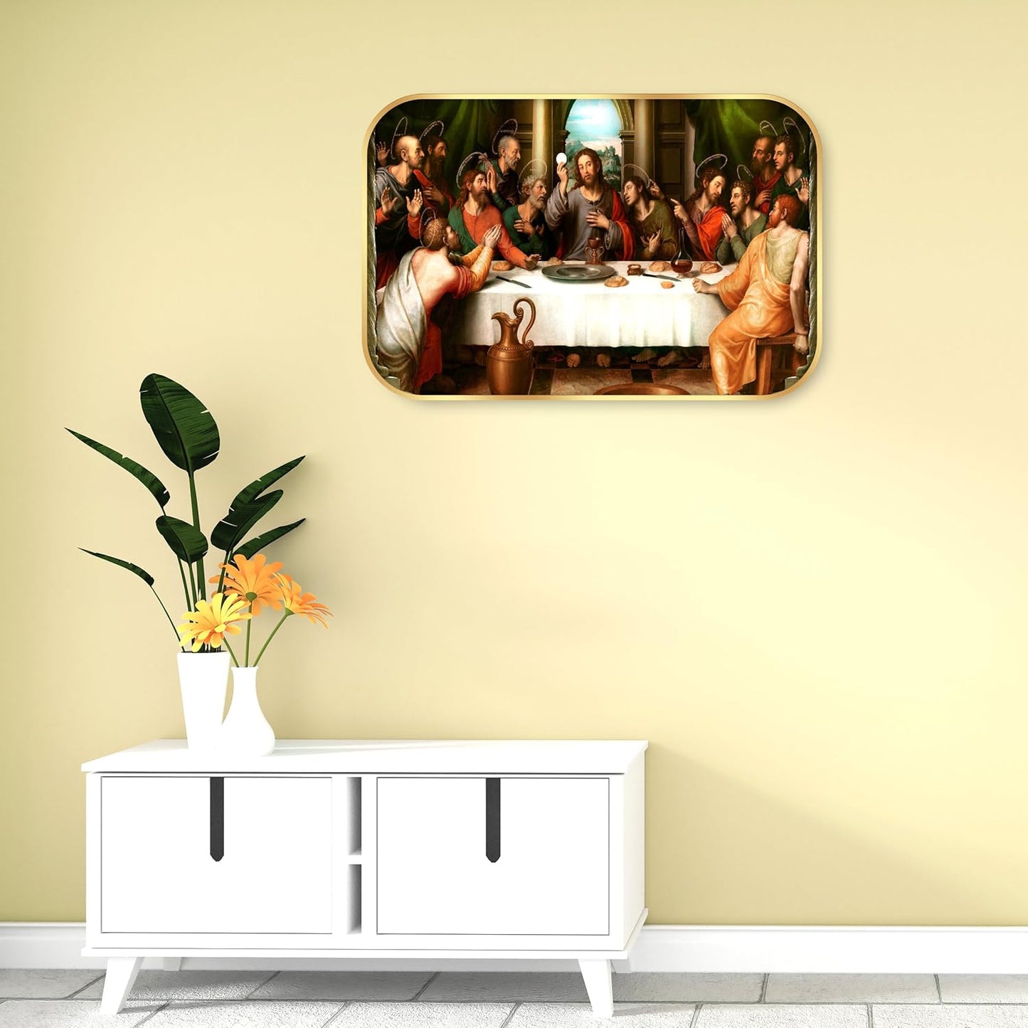 Indianara The Last Supper Wall Art, Golden Frame, 45 x 30 cm, Religious Digital Print, Matte Finish