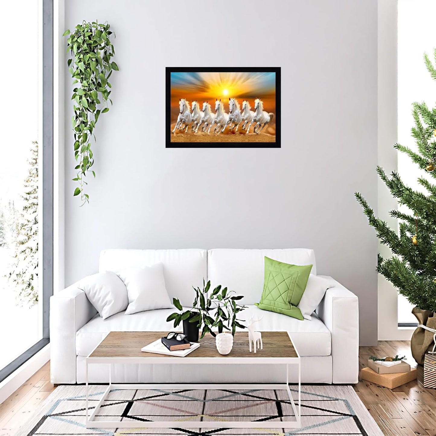 Indianara Vastu Runing Seven Horses Painting With Frame 13 Inches X 10 Inches (Style 1)