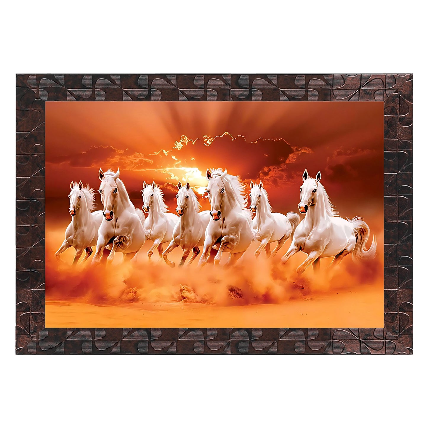 Indianara Vastu Runing Seven Horses Painting With Frame 13 Inches X 10 Inches (Style 1)