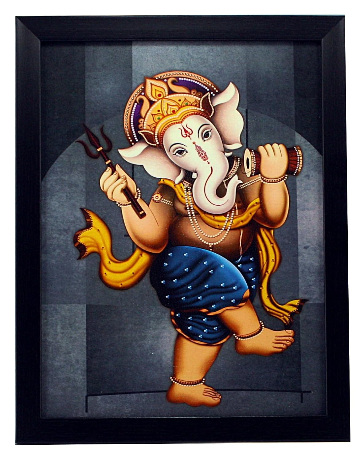 Indianara 3 PC Set of Lord Ganesha Paintings (1164) Without Glass 5.2 X 12.5, 9.5 X 12.5, 5.2 X 12.5 INCH-Multicolour