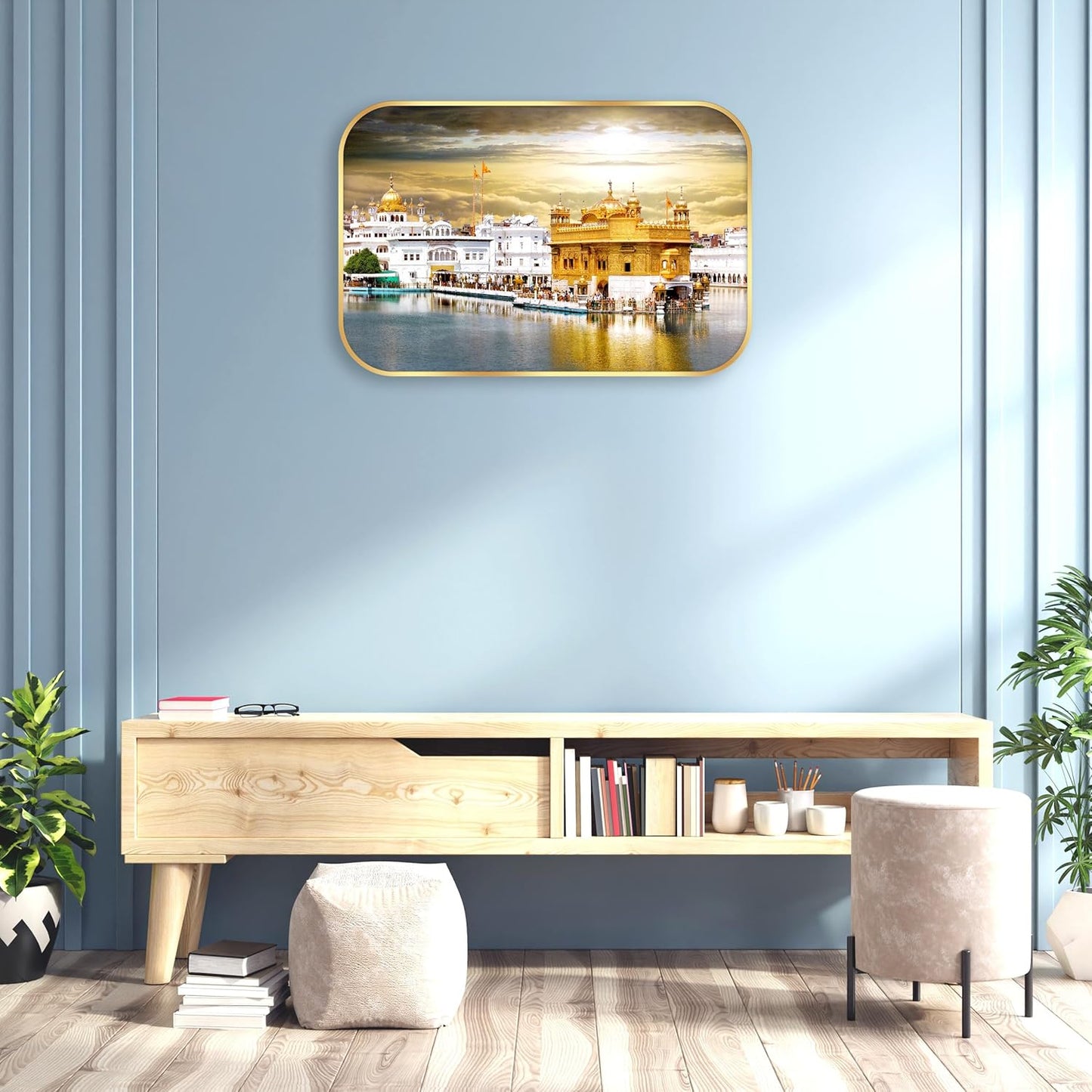 Indianara Golden Temple Amritsar Wall Art, Digital Print with Golden Frame, Premium Laminated, 45 x 30 cm