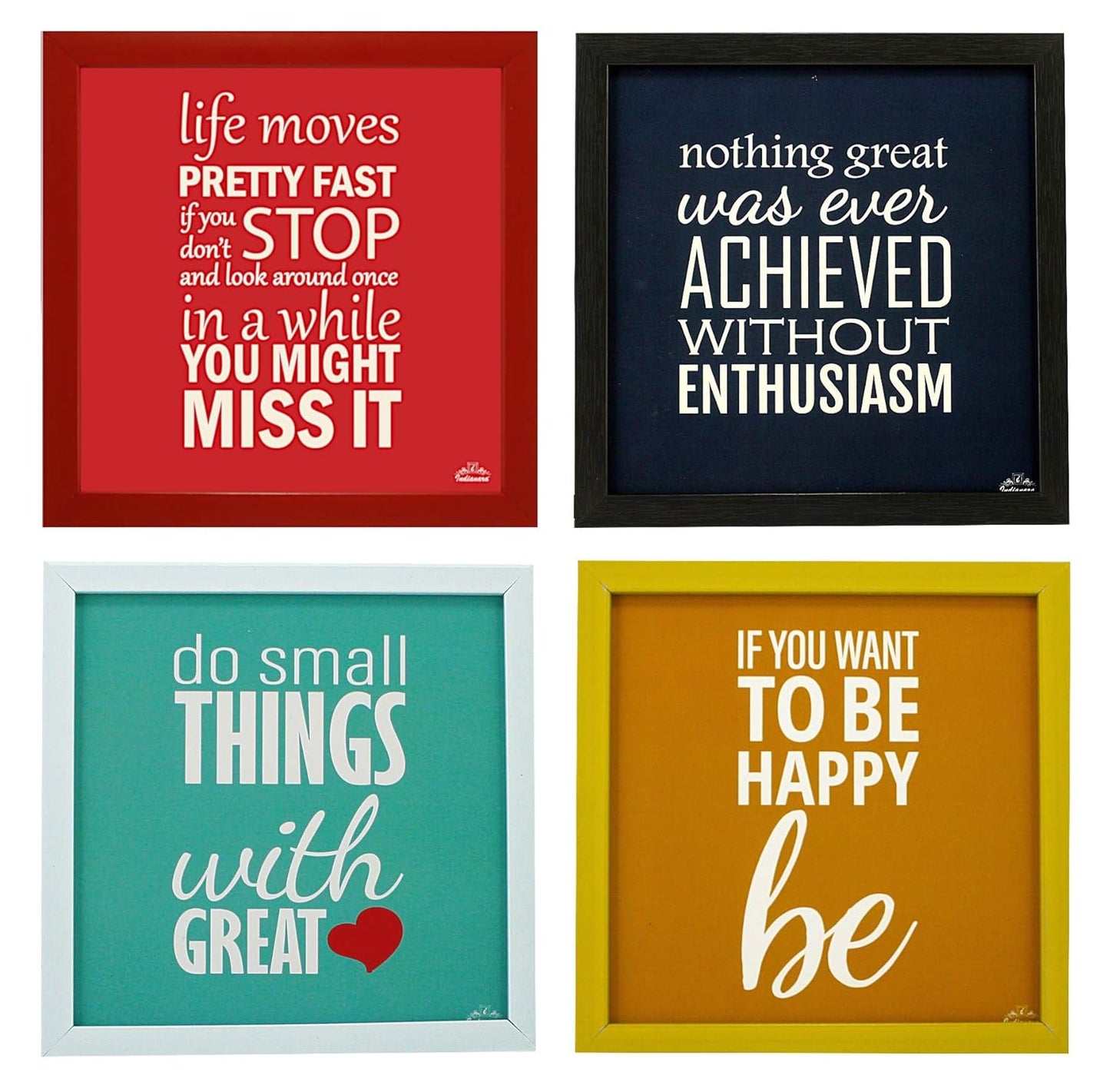 Indianara 4 Piece Set of Multicolor Framed Wall Hanging Motivational Office Decor Art Prints (1429) 8.7 inch X 8.7 inch Without Glass