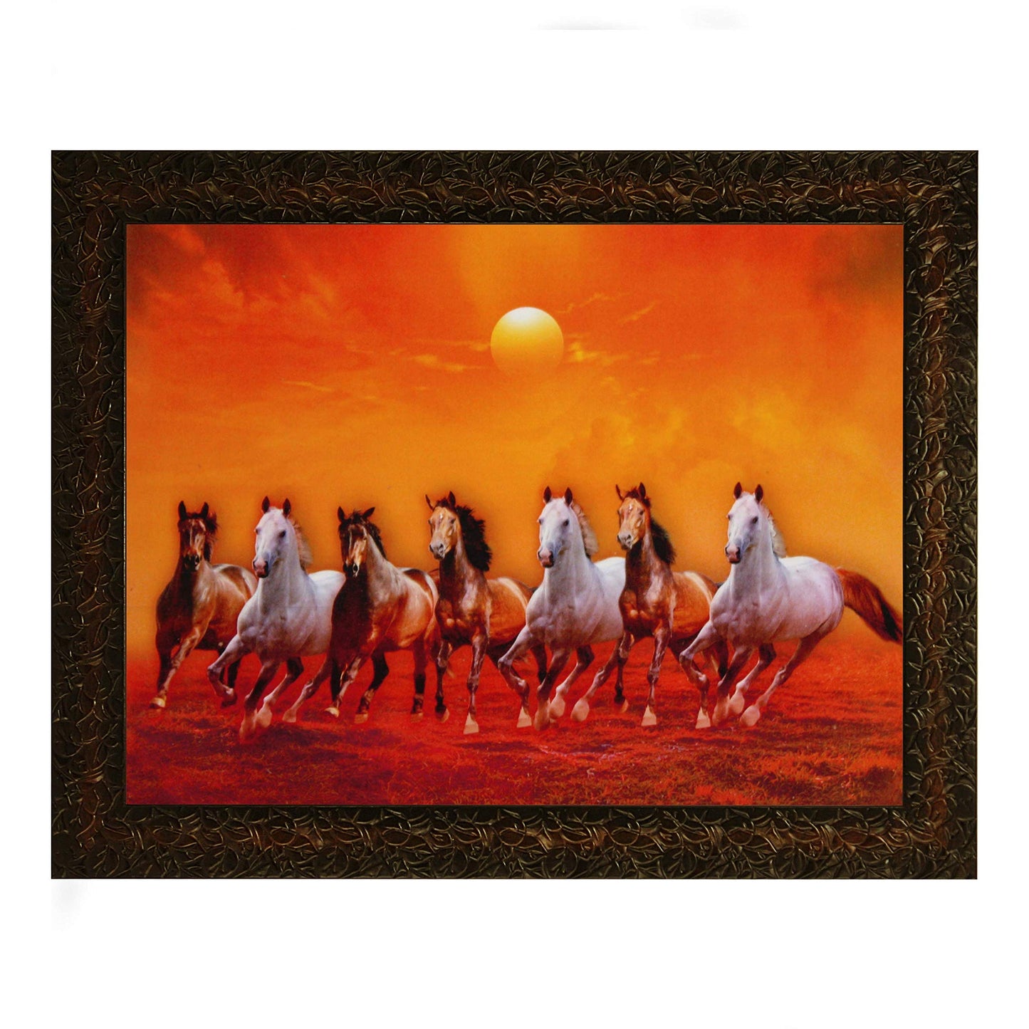 Indianara Vastu Seven Running Horses Painting -Synthetic Wood, 27x30.5x1cm, Multicolour (Style 5)