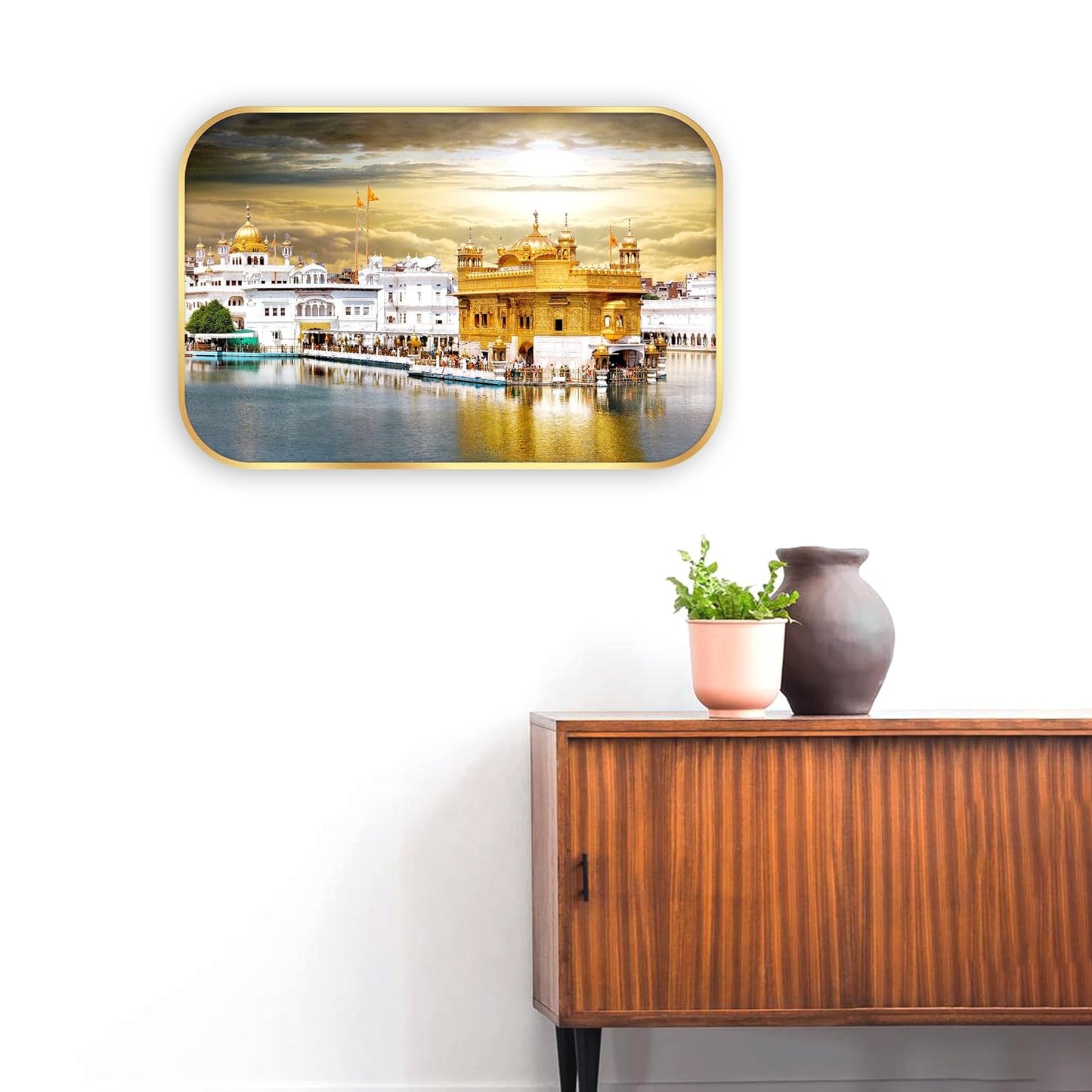 Indianara Golden Temple Amritsar Wall Art, Digital Print with Golden Frame, Premium Laminated, 45 x 30 cm