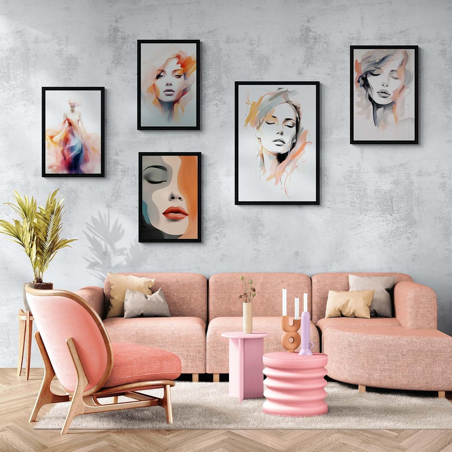 Indianara Abstract Women Silhouette Framed Gallery Wall Art, Set of 5 for Living Room | Wall Decor | Bedroom | Office | Hotel