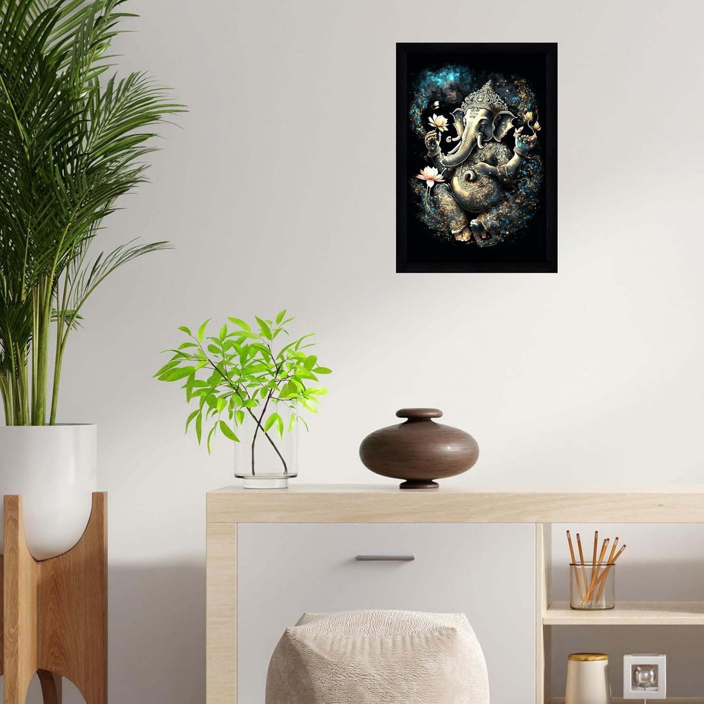 Indianara Lord Ganesha Painting With Frame 13 Inches X 10 Inches