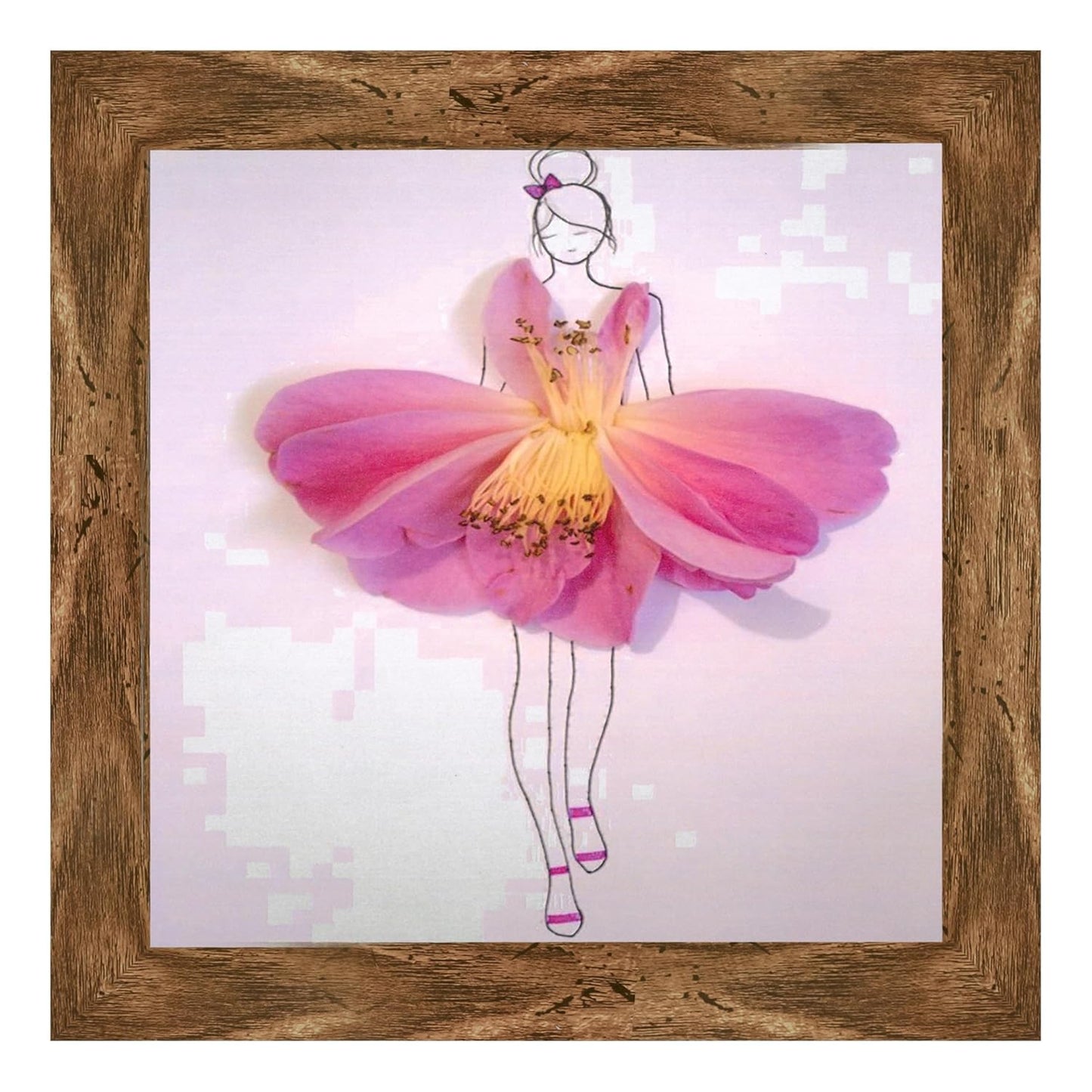 Indianara Fashion Wall Art Print Set, 4 Pieces Floral Dress Designs, 24.13 x 24.13 cm Each, Walnut Frames (6525 WNT)