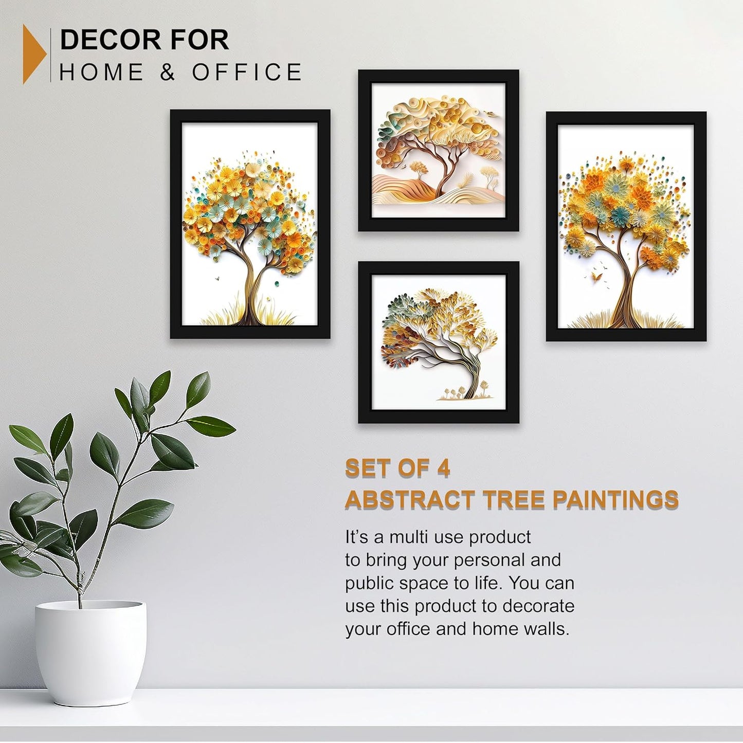Indianara Abstract Tree Framed Gallery Wall Art, Set of 4 for Living Room | Wall Decor | Bedroom | Office | Hotel