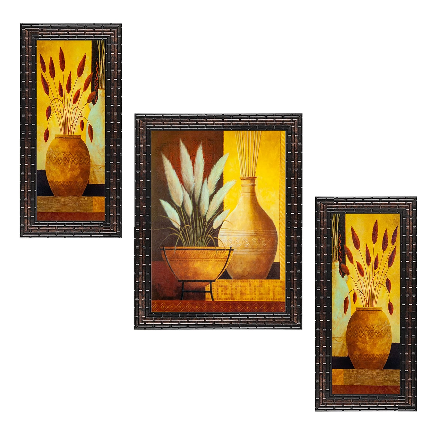 Indianara 3 Pc Set of Floral Paintings (1056) Without Glass 5.2 X 12.5, 9.5 X 12.5, 5.2 X 12.5 Inch-Multicolour