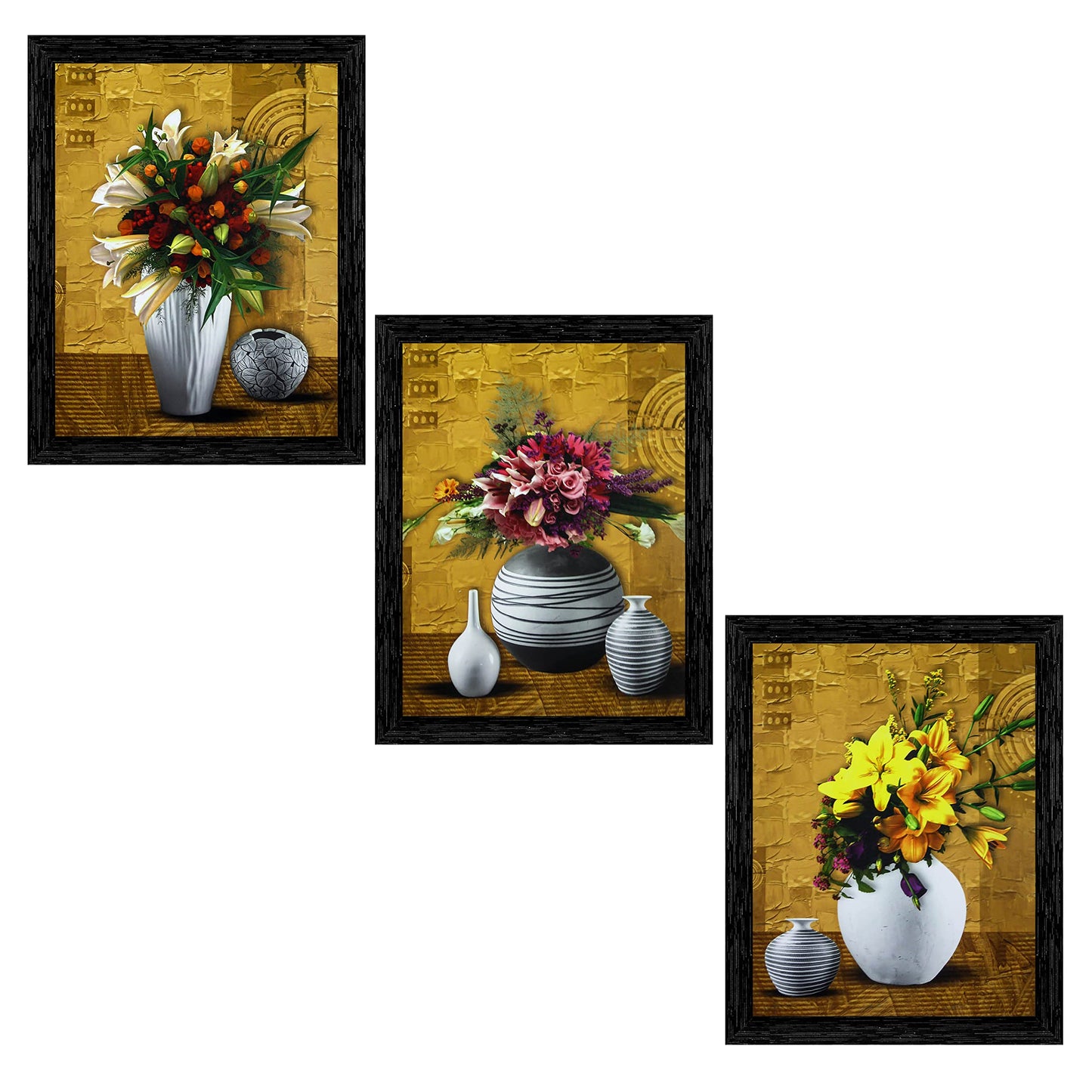 Indianara Set of 3 Framed Art Painting (3911BK) without glass 10.2 X 13, 10.2 X 13, 10.2 X 13 INCH (Style 10)