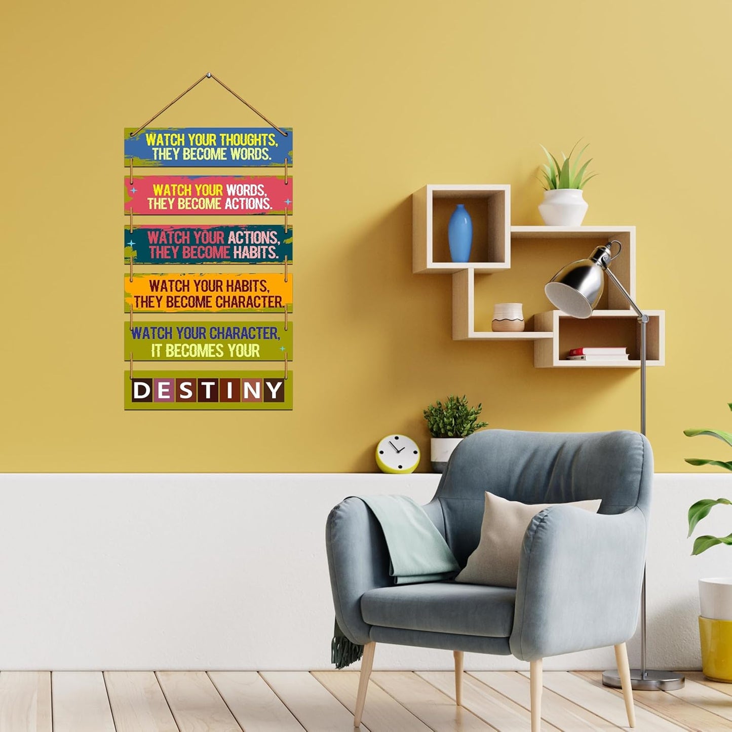 GO2SHOP Modern Art Wall Painting (4621WHa) Digital Reprint 30x11 Inch, Set of 6, Framed, Living Room, Bedroom, Office