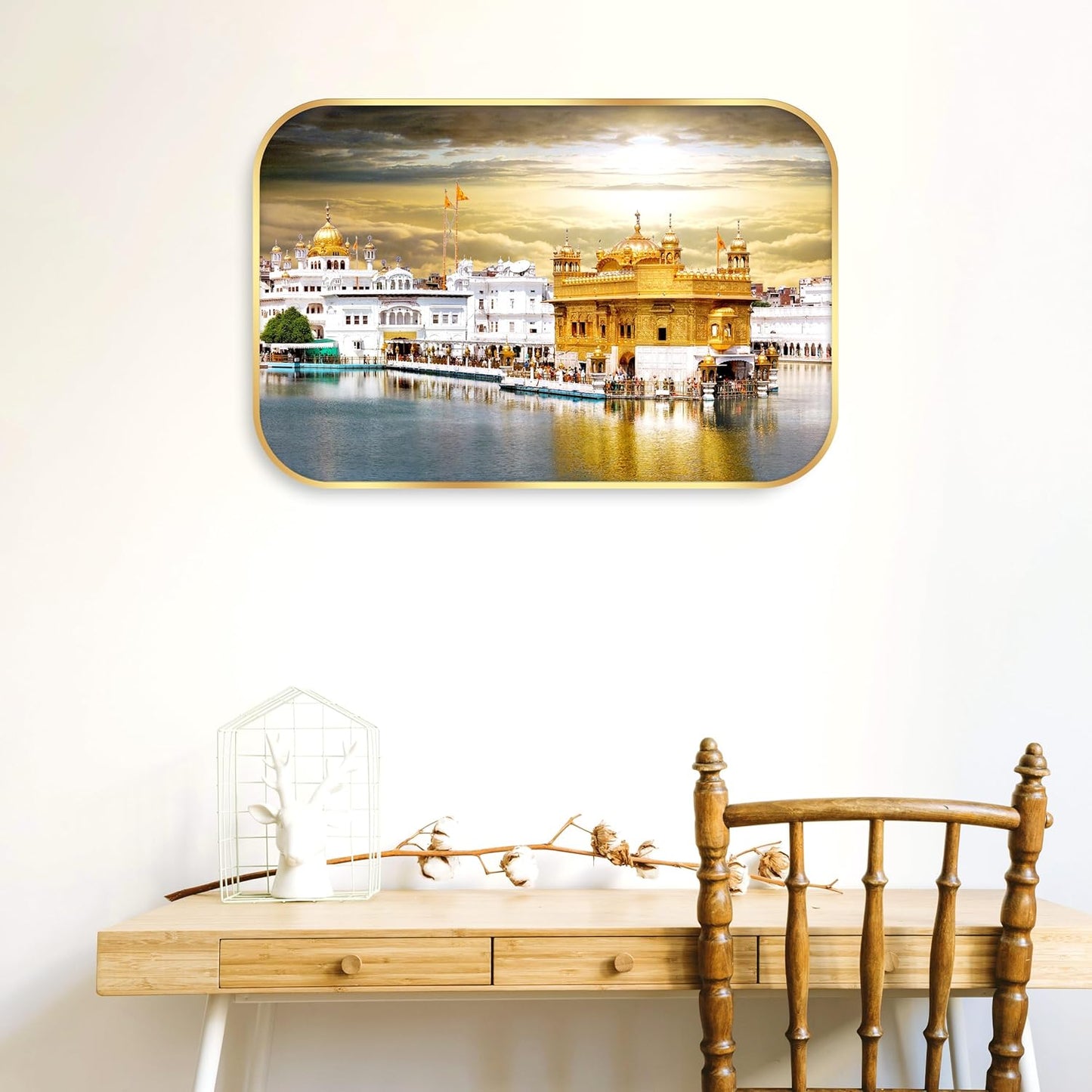 Indianara Golden Temple Amritsar Wall Art, Digital Print with Golden Frame, Premium Laminated, 45 x 30 cm
