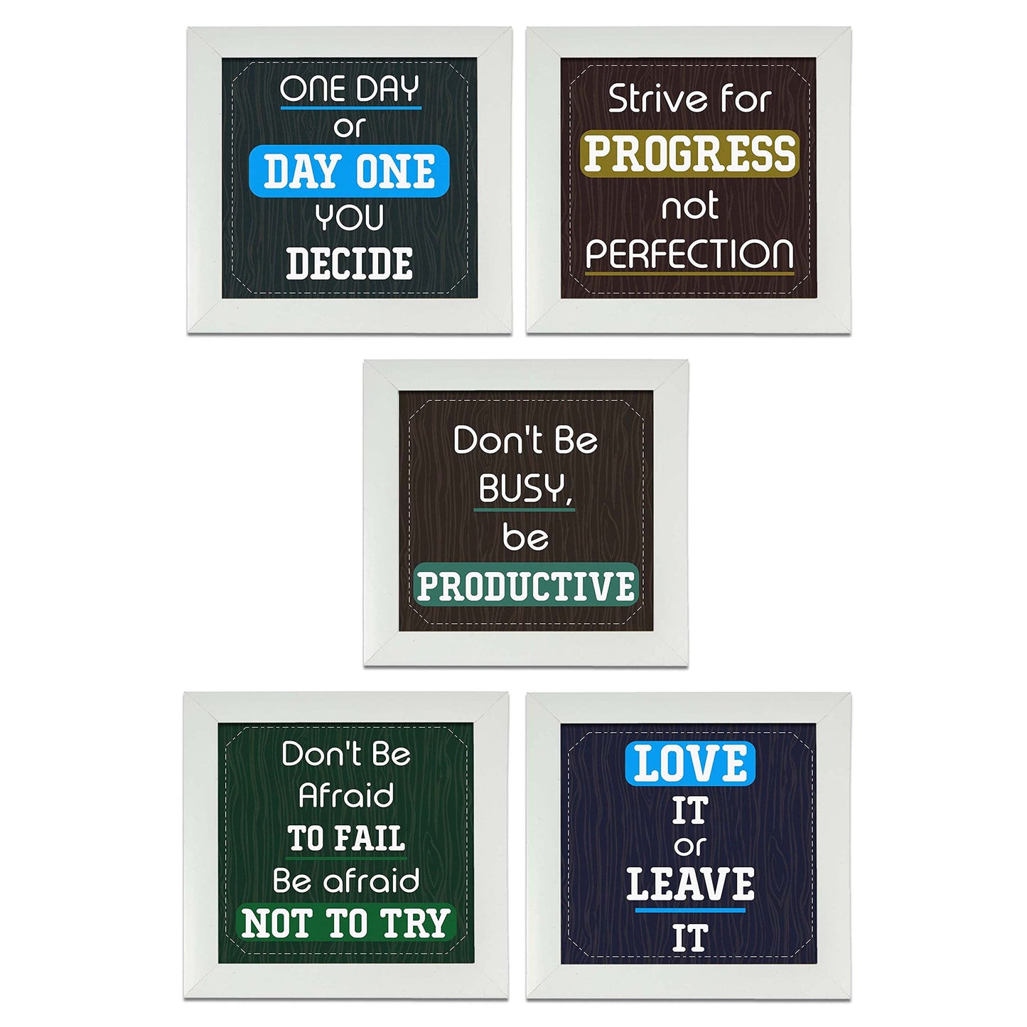 Indianara Motivational Quote Framed Wall Hanging Laminated Painting, 9.5 inch x 9.5 inch, Multi, Set of 4 (Style 3)