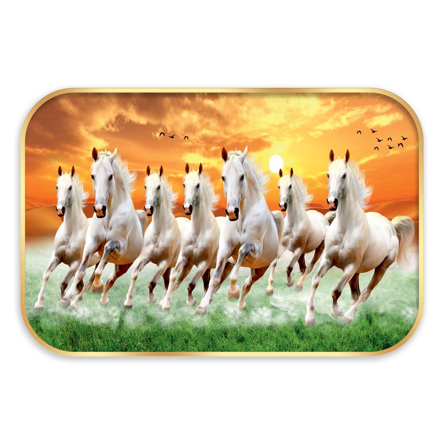 Indianara Vastu Running Seven Horse Painting With Frame 18 Inches X 12 Inches (Style1)