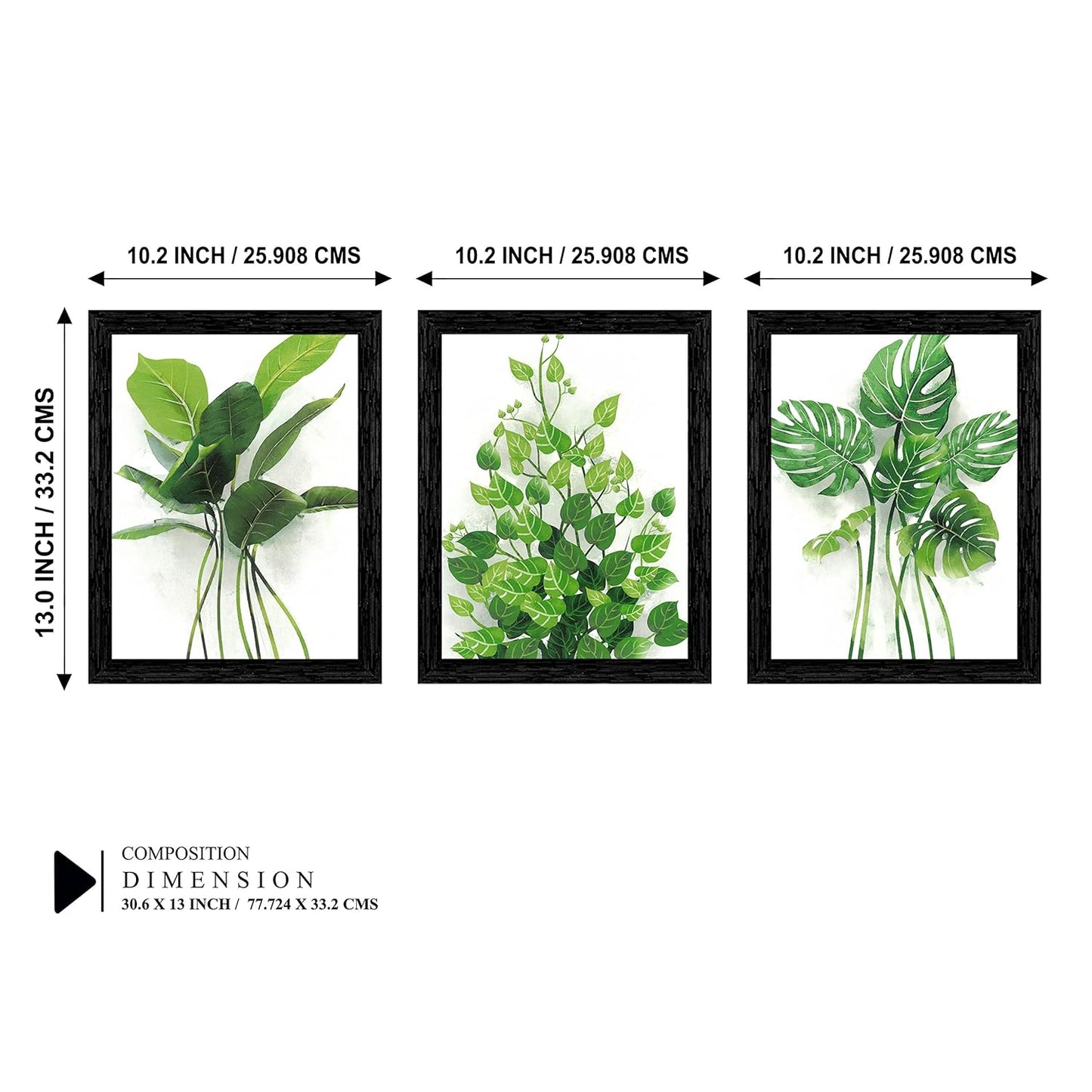 Indianara Set of 3 Framed Art Painting (3911BK) without glass 10.2 X 13, 10.2 X 13, 10.2 X 13 INCH (Style 10)