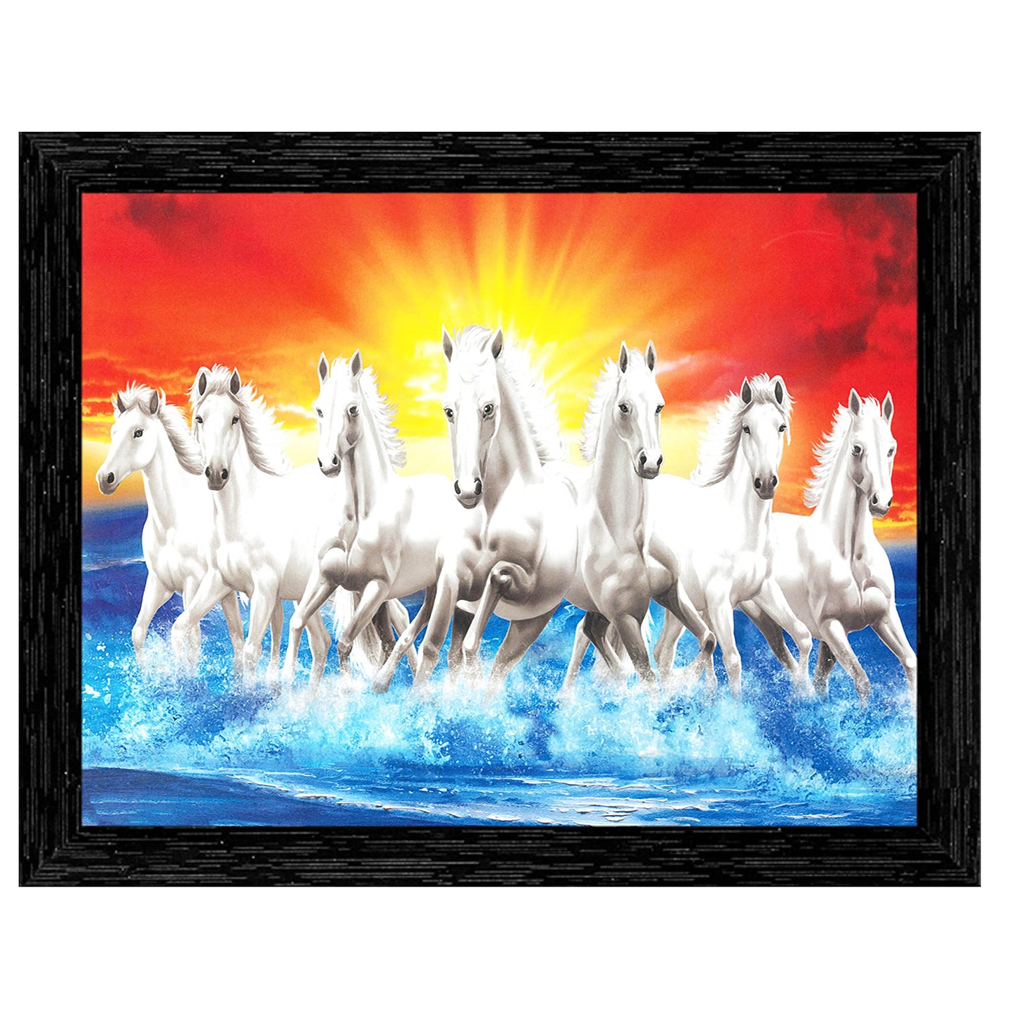 Indianara Vastu Seven Running Horses Painting -Synthetic Wood, 27x30.5x1cm, Multicolour (Style 5)