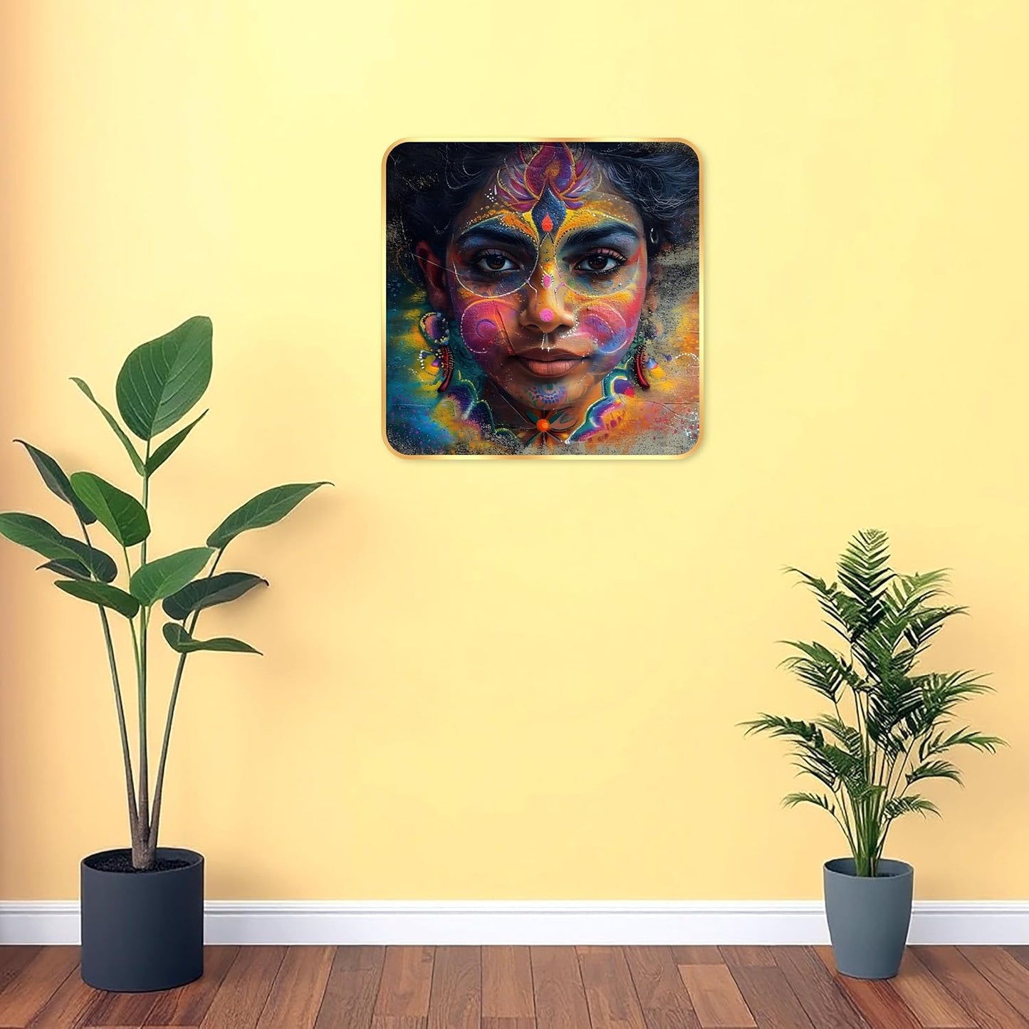 Indianara Beautiful Indian Woman Art Print with Golden Frame, Traditional Portrait, 40 cm x 40 cm, Premium Sparkle Lamination (6605)