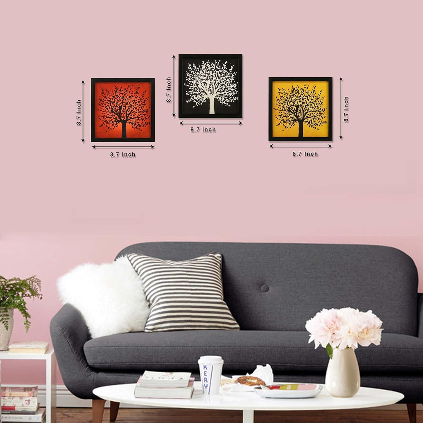 Indianara 3 Piece Set of Framed Wall Hanging Decor Modern Art(1066) Prints 8.7 Inch X 8.7 Inch Without Glass-Multicolour
