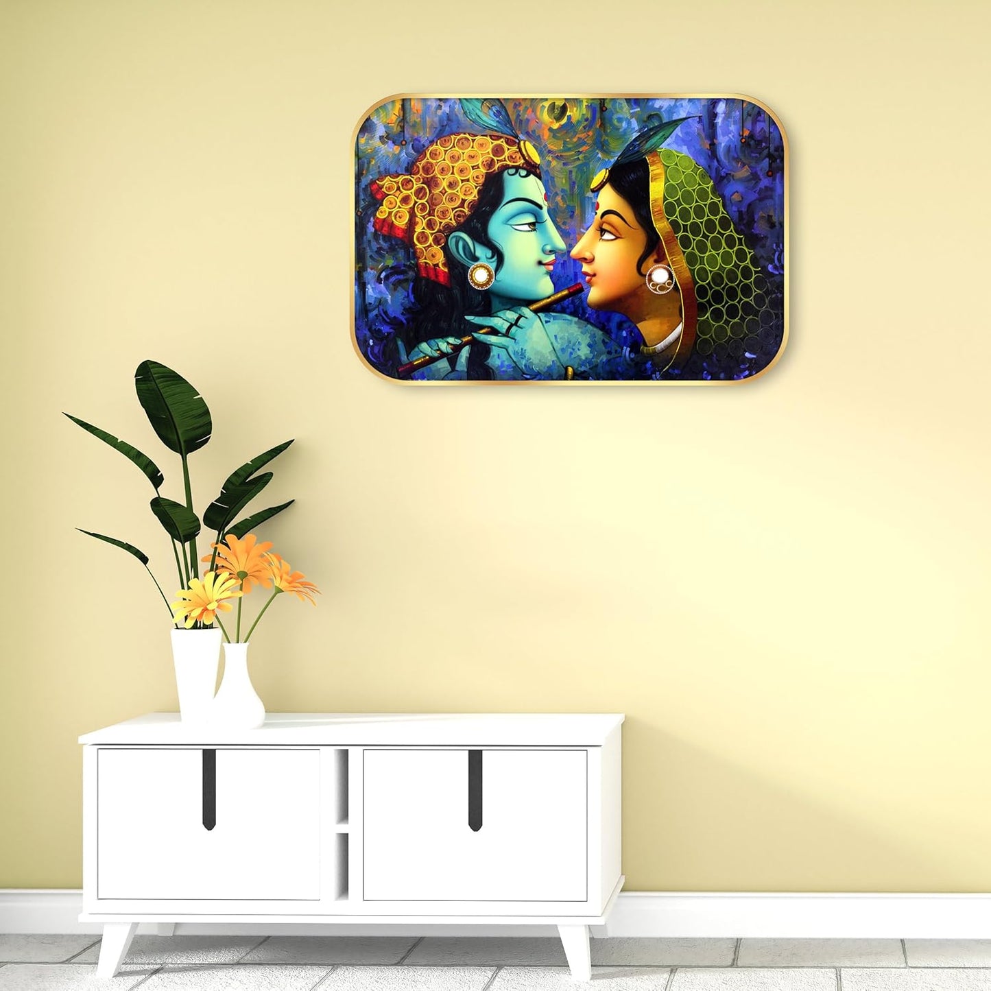 Indianara Traditional Radha Krishna Art Print, Golden Frame, Premium Lamination, 45 cm x 30 cm