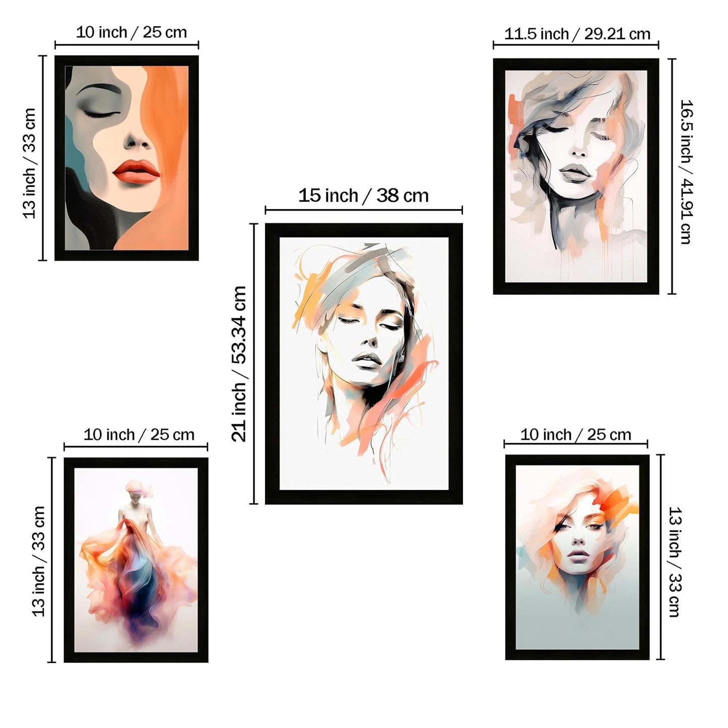 Indianara Abstract Women Silhouette Framed Gallery Wall Art, Set of 5 for Living Room | Wall Decor | Bedroom | Office | Hotel