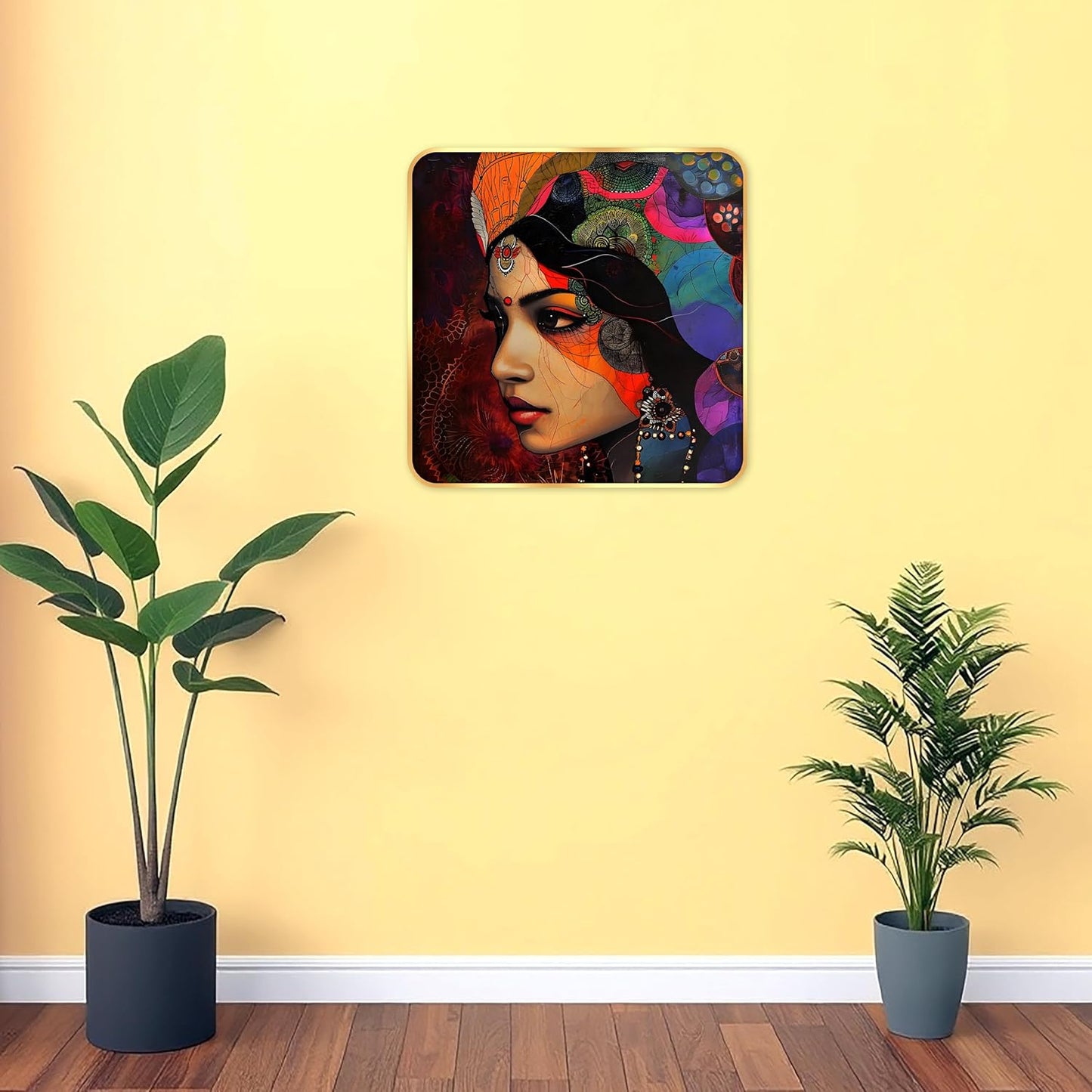 Indianara Beautiful Indian Woman Art Print with Golden Frame, Traditional Portrait, 40 cm x 40 cm, Premium Sparkle Lamination (6611)