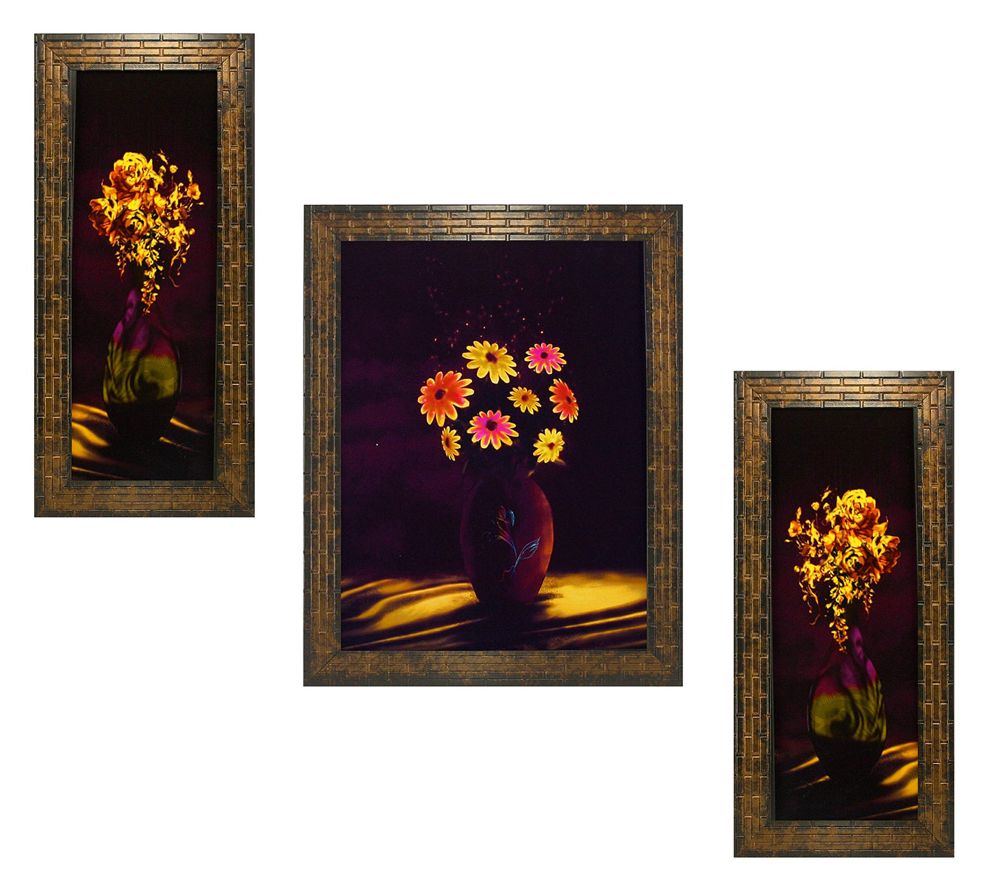 Indianara 3 Pc Set Of Still Life Paintings Without Glass 5.2 X 12.5, 9.5 X 12.5, 5.2 X 12.5 Inch (6 X 13, 10.2 X 13, 6 X 13 INCH, Brown)