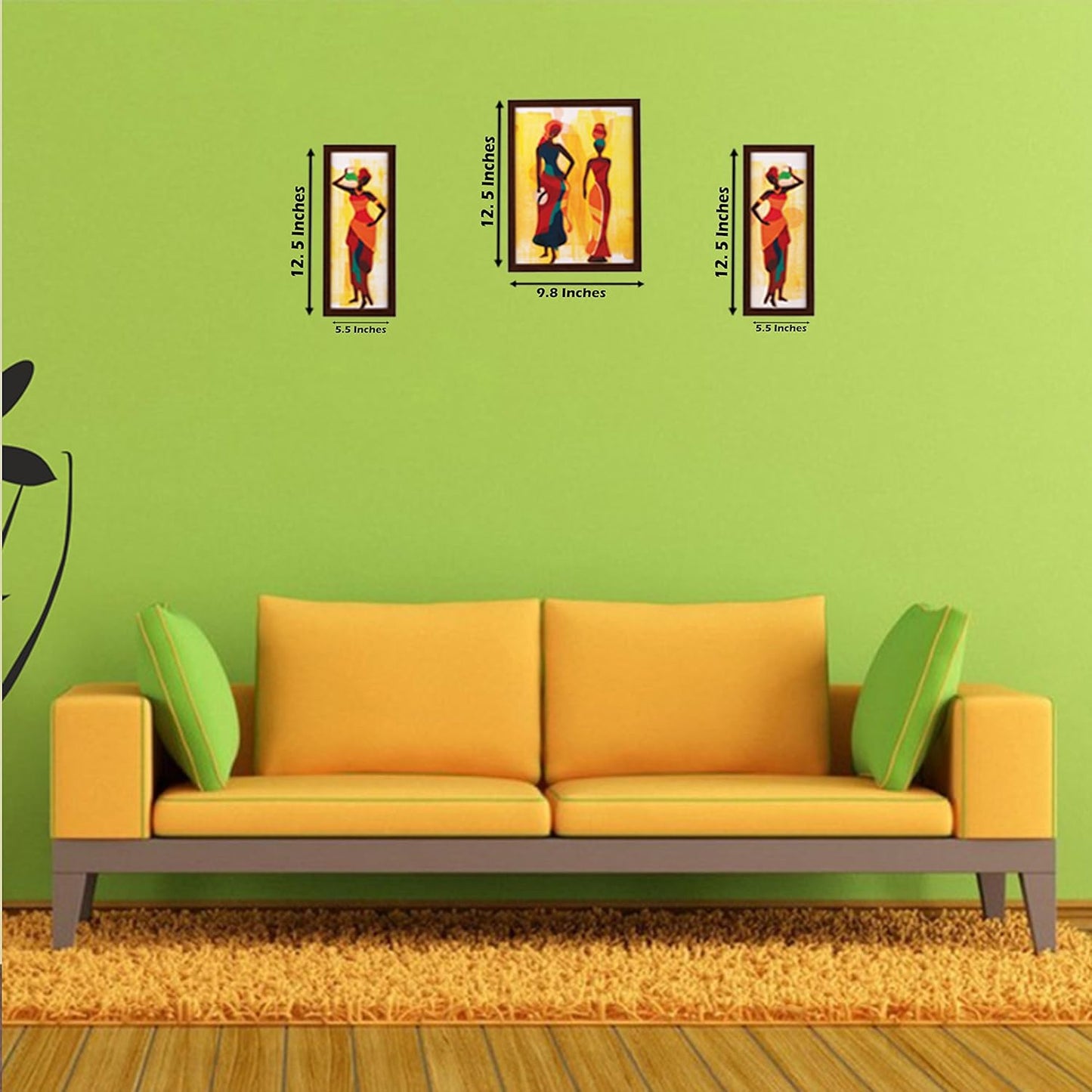 Indianara 3 Pc Set Of Still Life Paintings Without Glass 5.2 X 12.5, 9.5 X 12.5, 5.2 X 12.5 Inch (6 X 13, 10.2 X 13, 6 X 13 INCH, Brown)