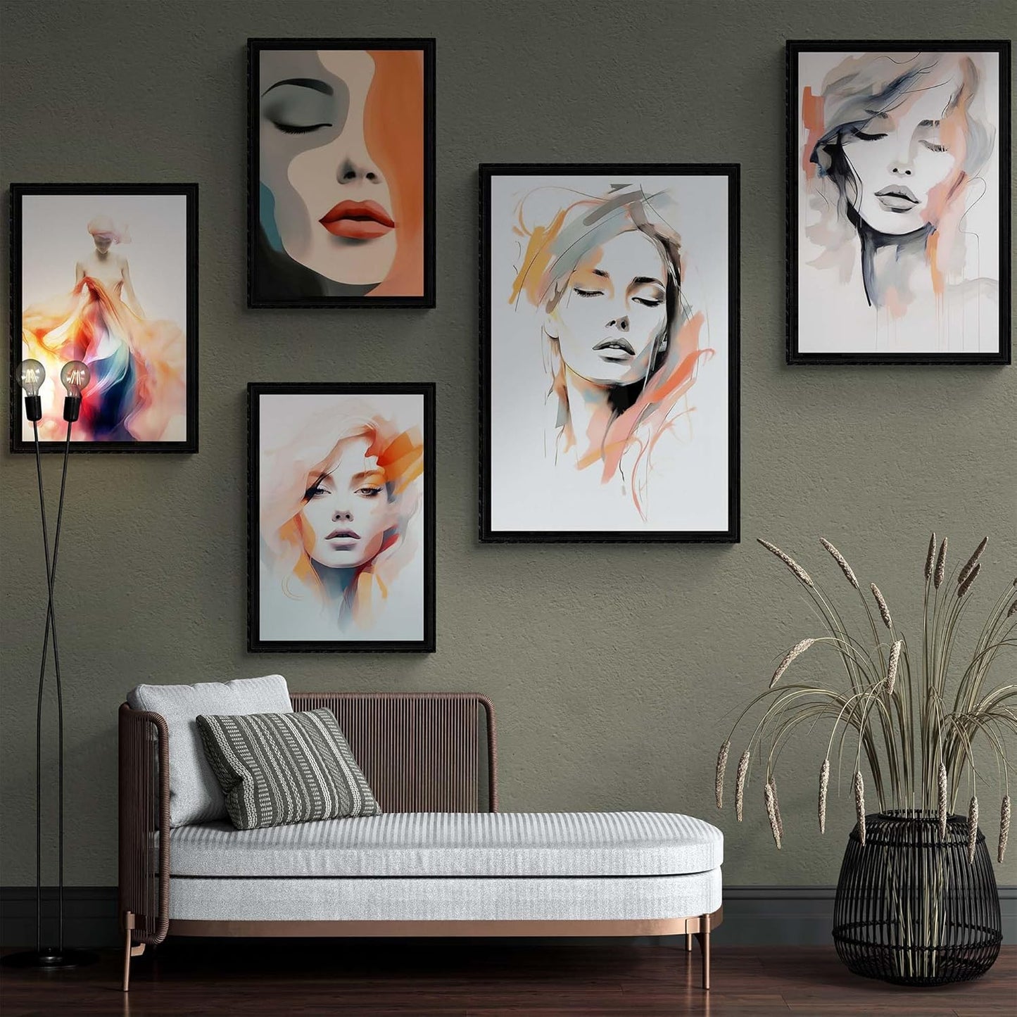 Indianara Abstract Women Silhouette Framed Gallery Wall Art, Set of 5 for Living Room | Wall Decor | Bedroom | Office | Hotel