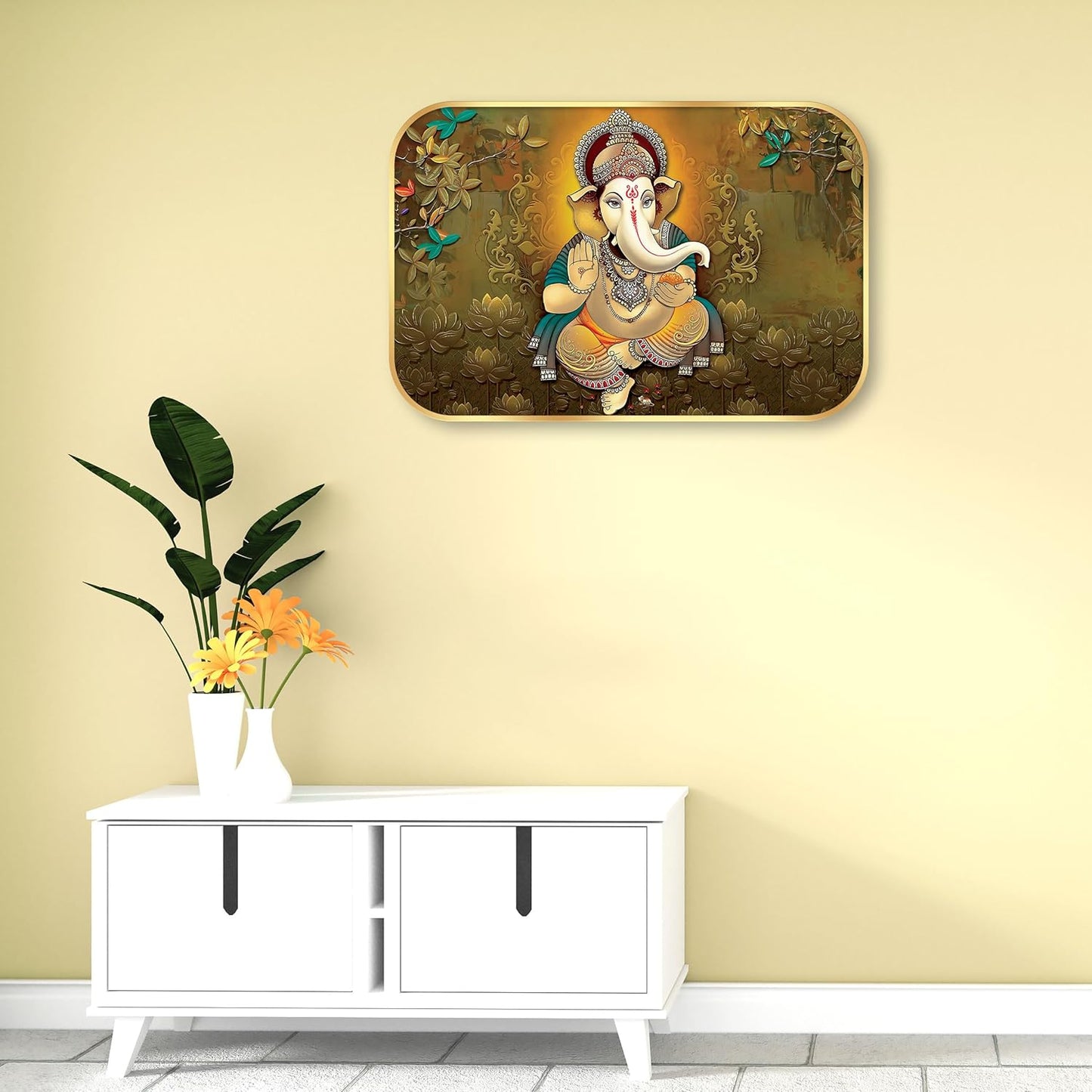 Indianara Lord Ganesha Painting With Frame 18 Inches X 12 Inches
