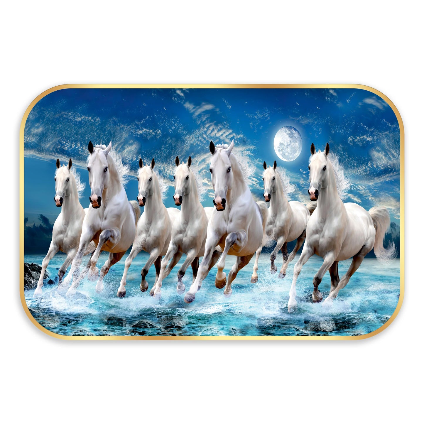Indianara Vastu Running Seven Horse Painting With Frame 18 Inches X 12 Inches (Style1)