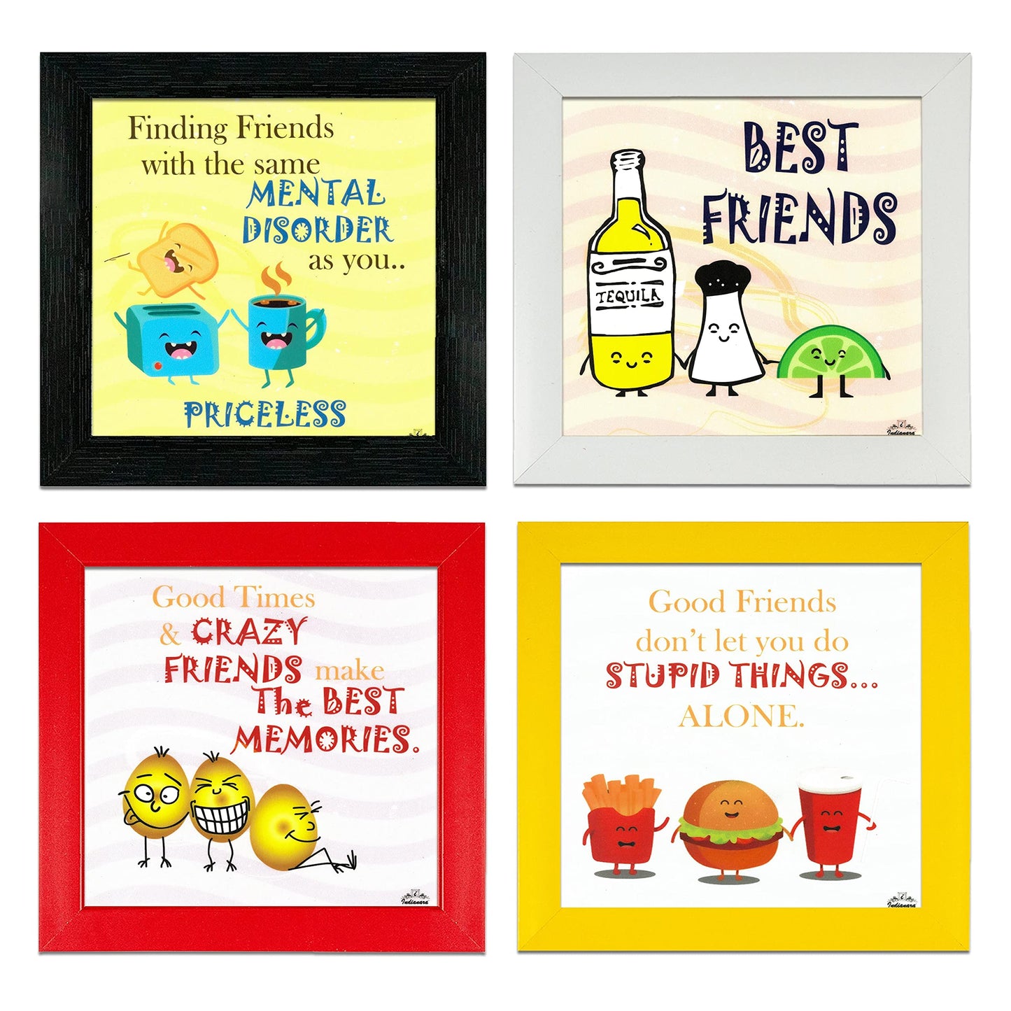Indianara 4 Piece Set of Framed Wall Hanging Family Quote Decor(1189) Art Prints 8.7 inch X 8.7 inch Without Glass-Multicolour