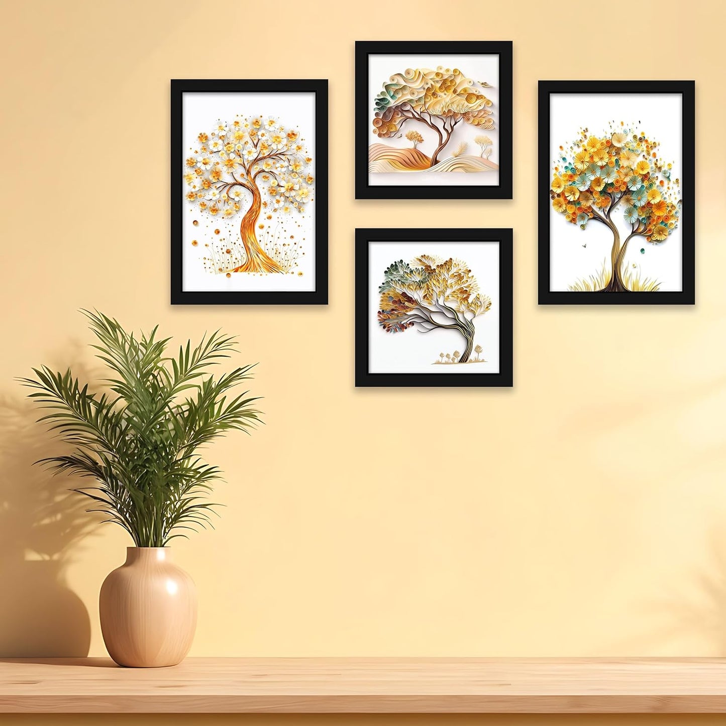 Indianara Abstract Tree Framed Gallery Wall Art, Set of 4 for Living Room | Wall Decor | Bedroom | Office | Hotel(10805)