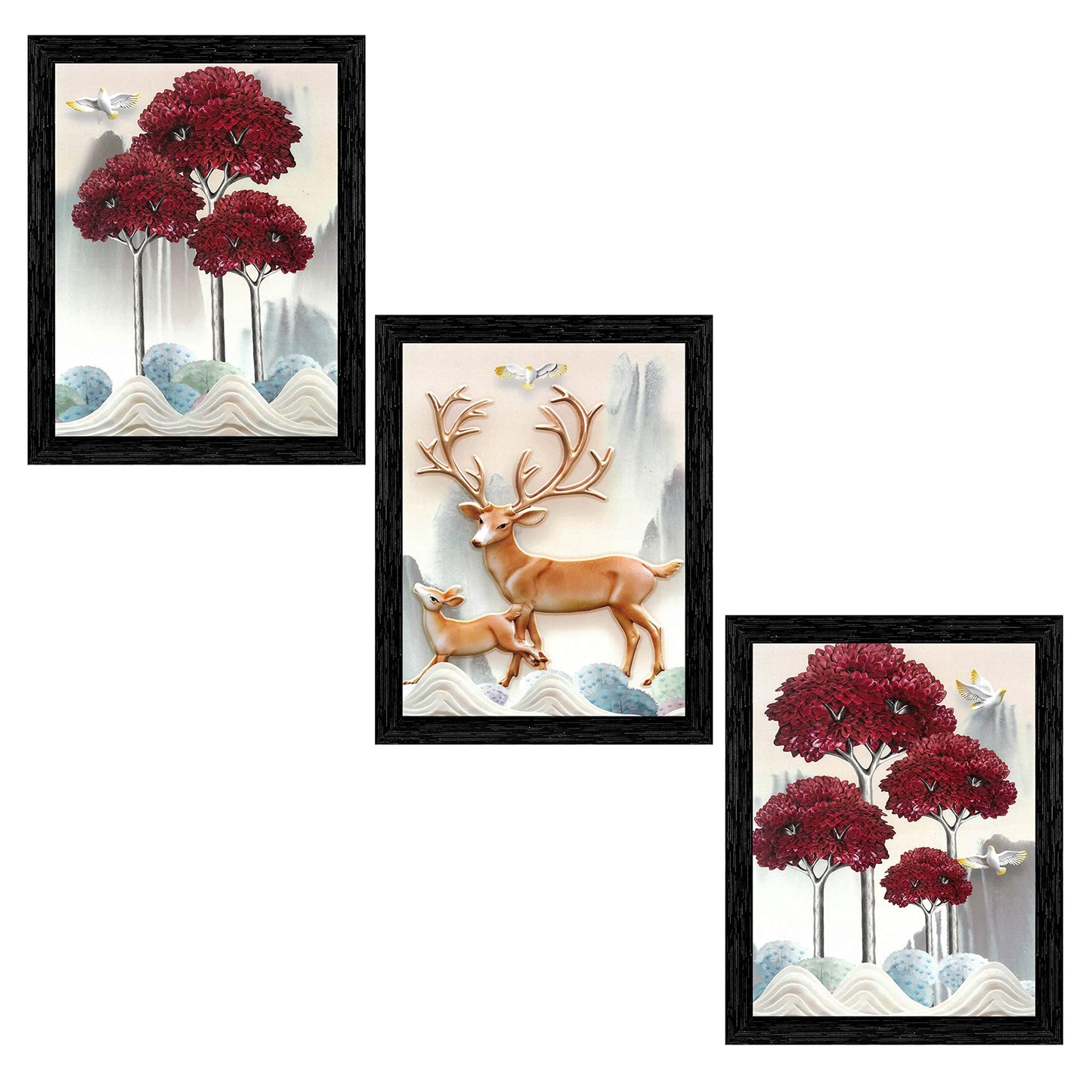 Indianara Set of 3 Framed Art Painting (3911BK) without glass 10.2 X 13, 10.2 X 13, 10.2 X 13 INCH (Style 10)