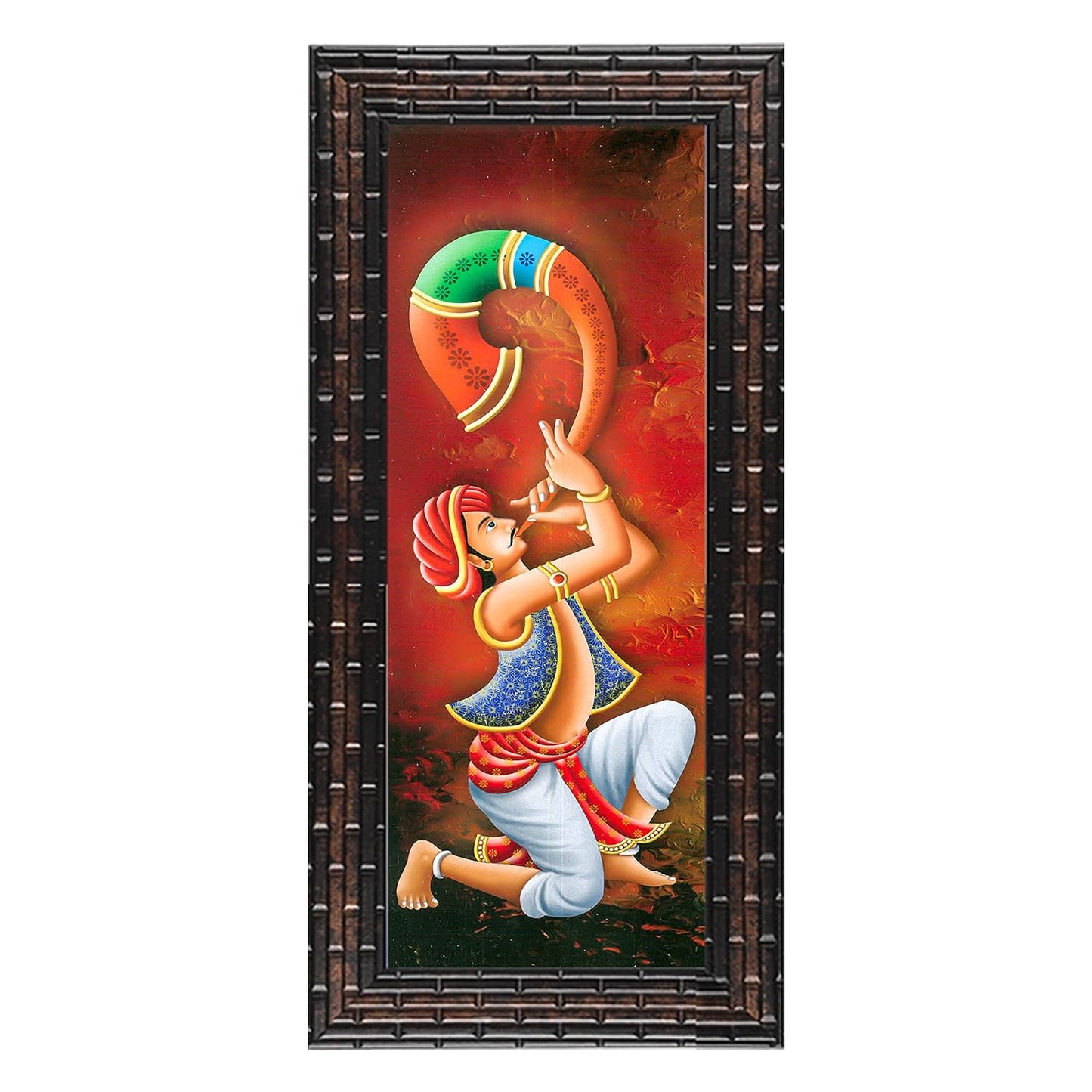 Indianara 3 PC Set of Rajasthani Folk Music & Dance Paintings (1084) Without Glass 6 X 13, 10.2 X 13, 6 X 13 inch-Multicolour