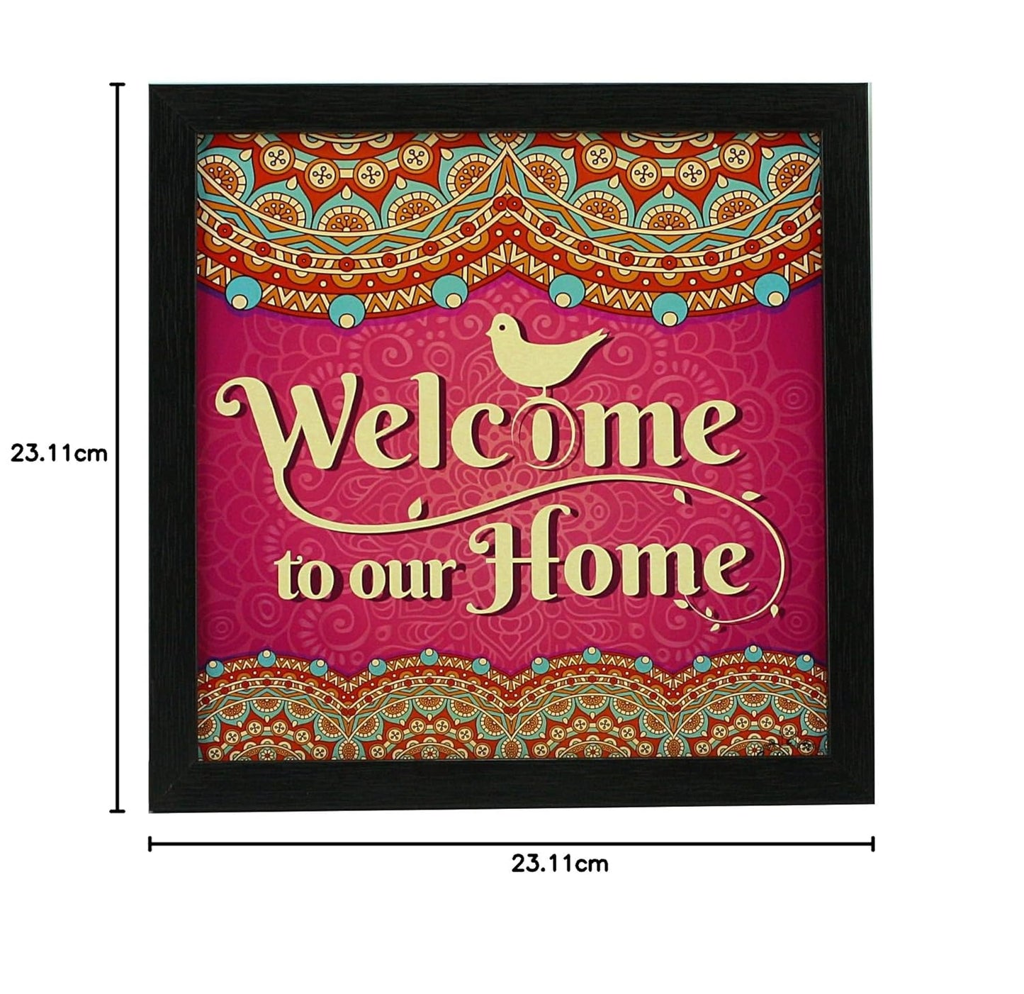 Indianara 3 Piece Set of Framed Wall Hanging Welcome Home Decor Art (1193) Prints 8.7 inch X 8.7 inch Without Glass-Multicolour