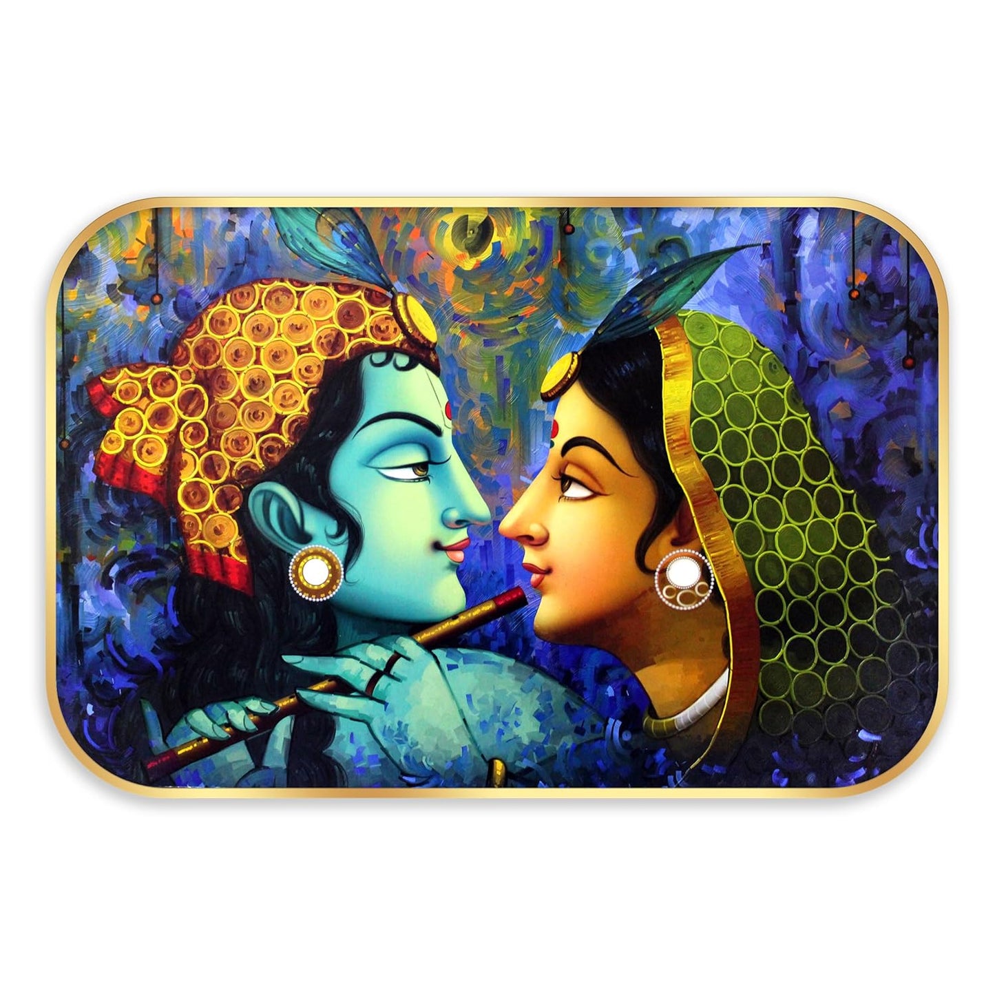 Indianara Traditional Radha Krishna Art Print, Golden Frame, Premium Lamination, 45 cm x 30 cm