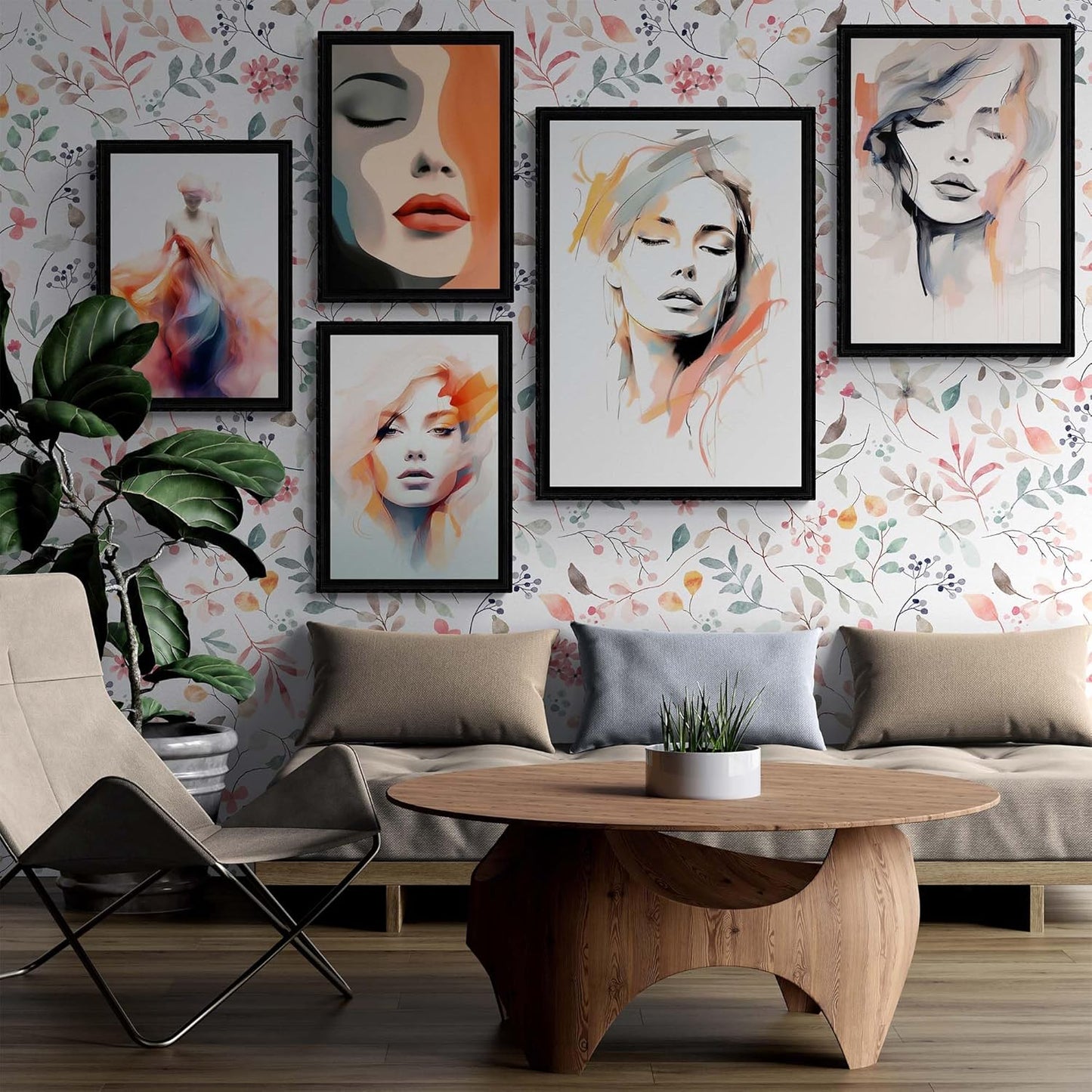 Indianara Abstract Women Silhouette Framed Gallery Wall Art, Set of 5 for Living Room | Wall Decor | Bedroom | Office | Hotel
