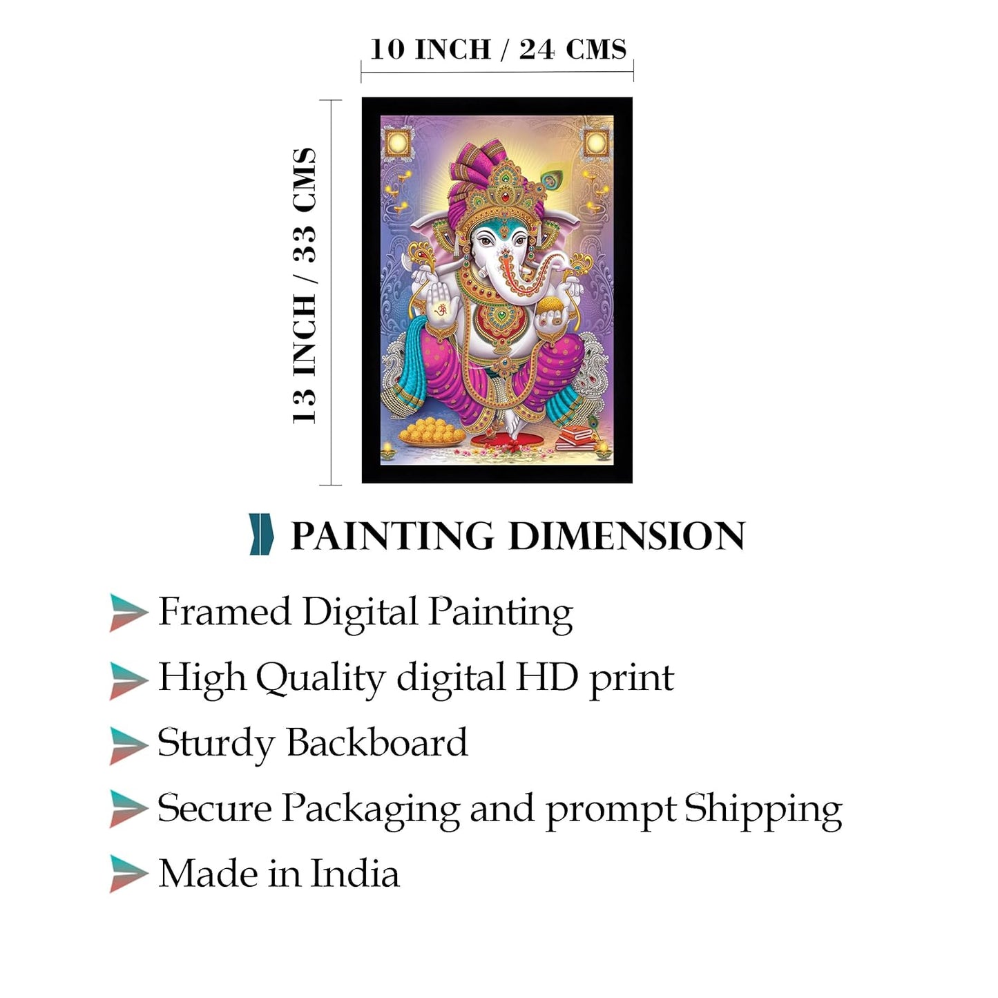 Indianara Lord Ganesha Painting With Frame 13 Inches X 10 Inches