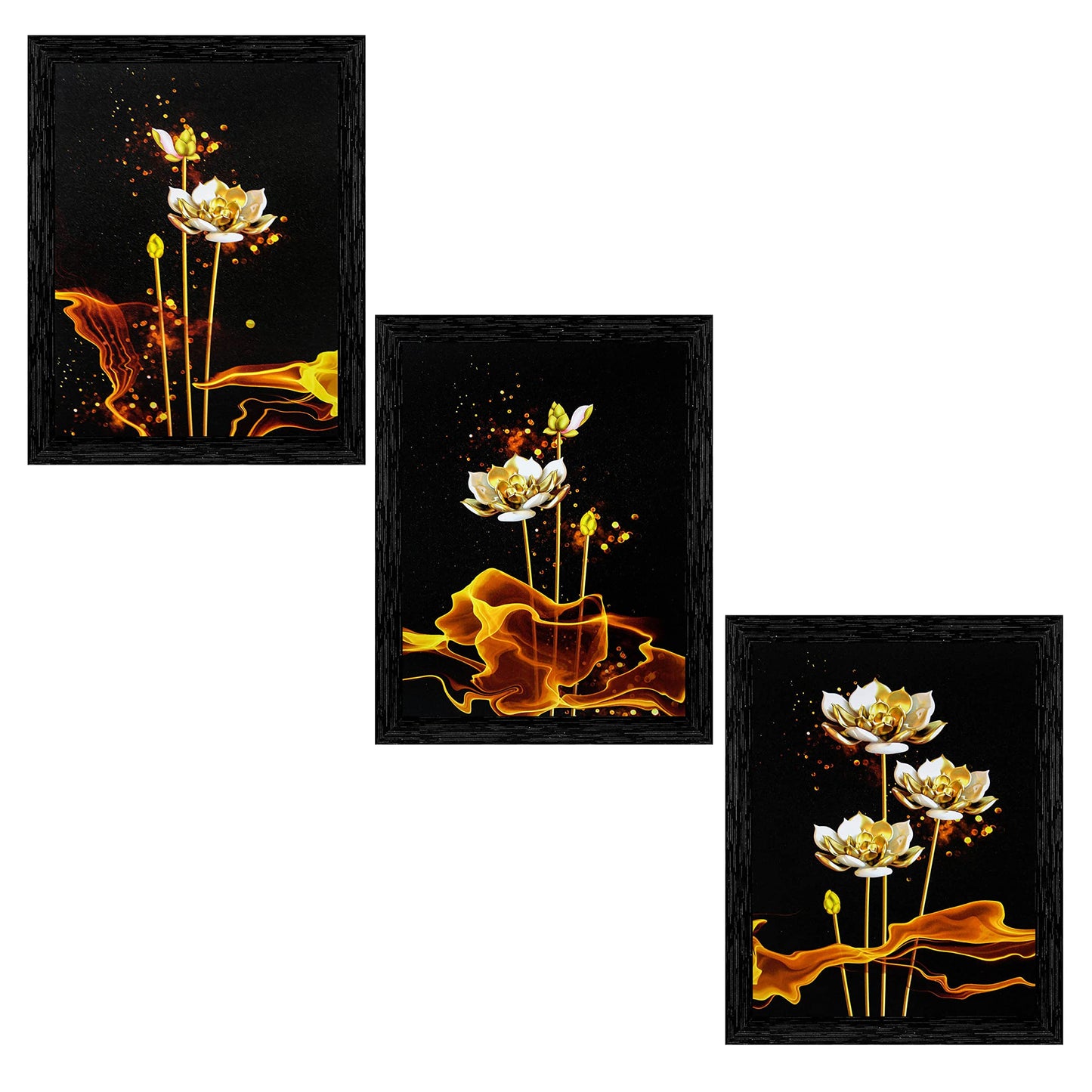 Indianara Set of 3 Framed Art Painting (3911BK) without glass 10.2 X 13, 10.2 X 13, 10.2 X 13 INCH (Style 10)