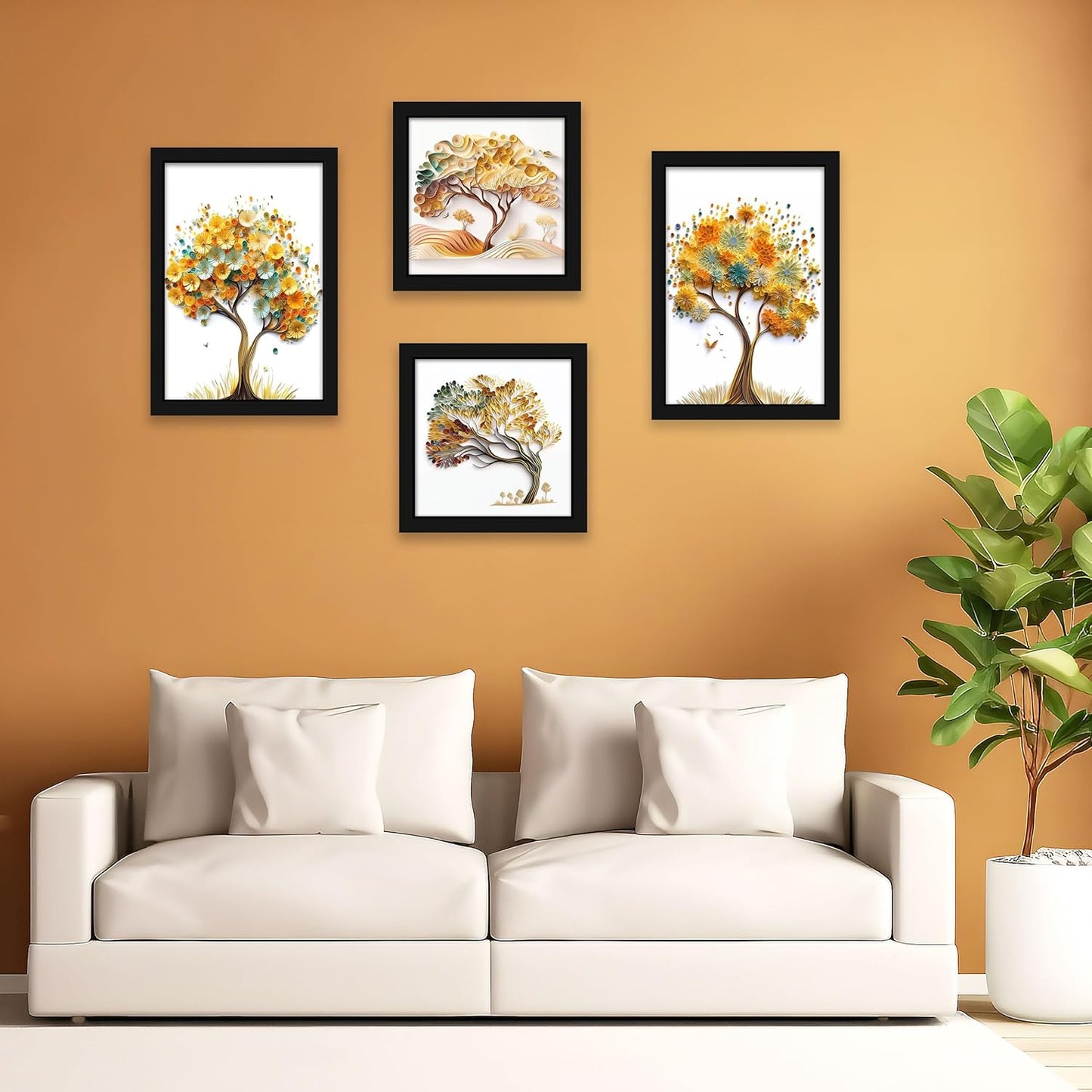 Indianara Abstract Tree Framed Gallery Wall Art, Set of 4 for Living Room | Wall Decor | Bedroom | Office | Hotel